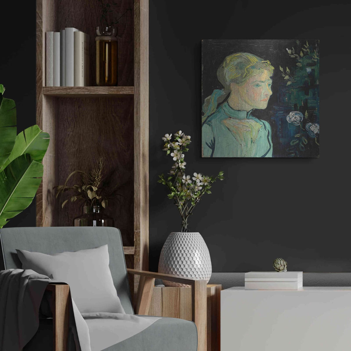 'Adeline Ravoux 1890' by Vincent Van Gogh – Metal Wall Art, 24x24 room view