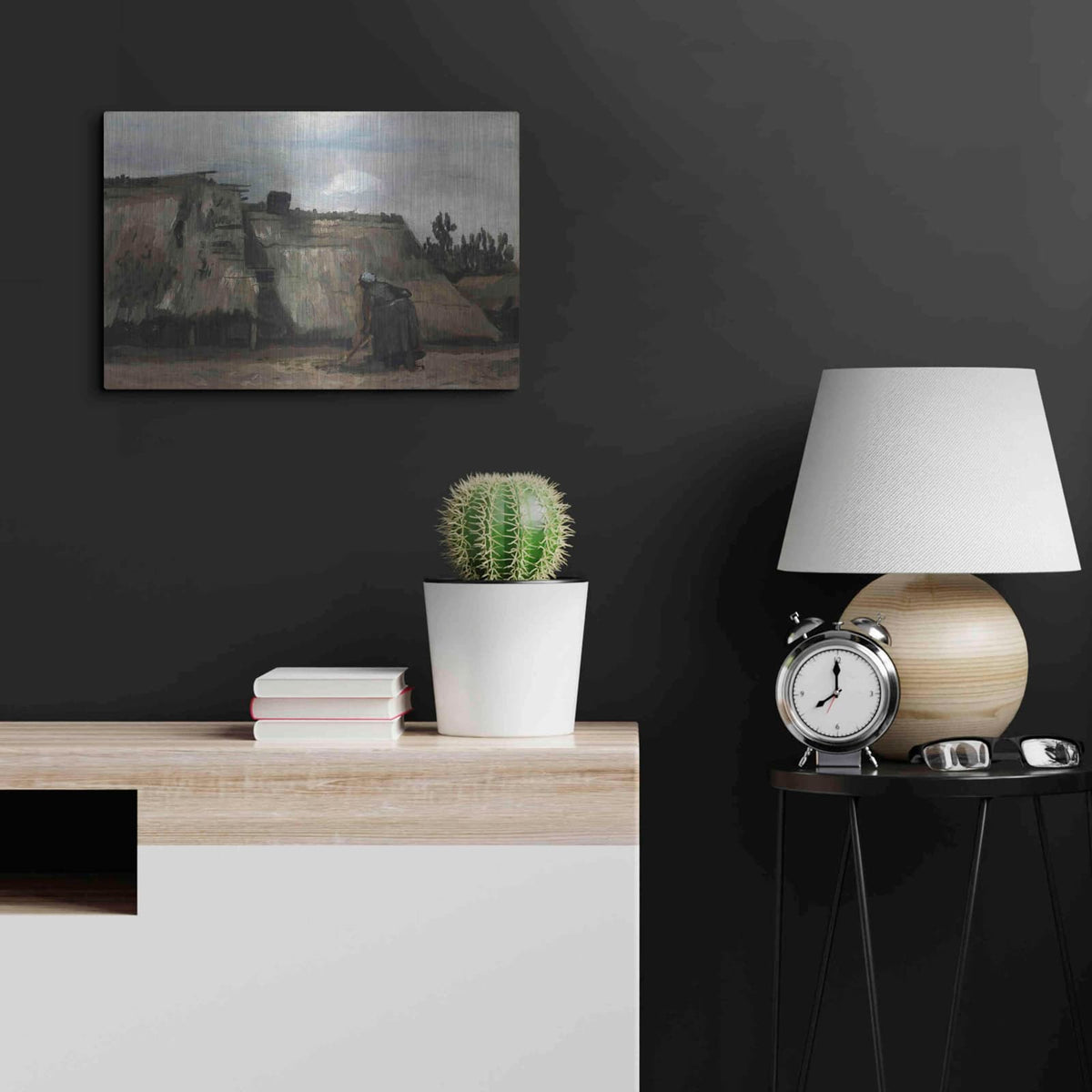 'A Peasant Woman Digging In Front Of Her Cottage' by Vincent Van Gogh – Metal Wall Art, 24x16 room view