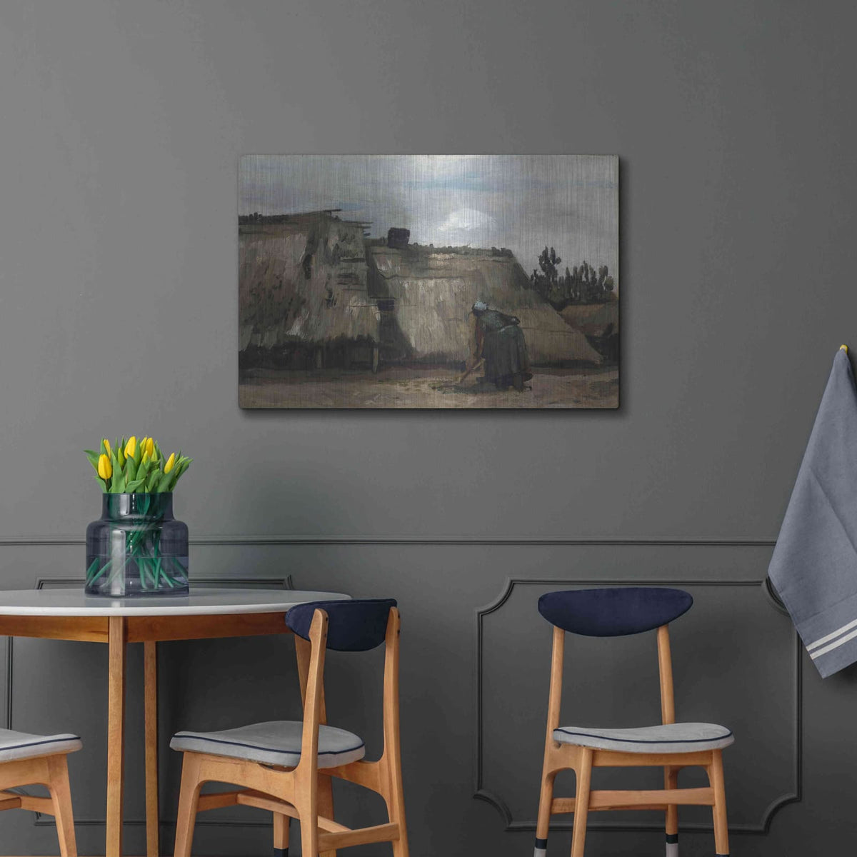 'A Peasant Woman Digging In Front Of Her Cottage' by Vincent Van Gogh – Metal Wall Art, 36x24 room view