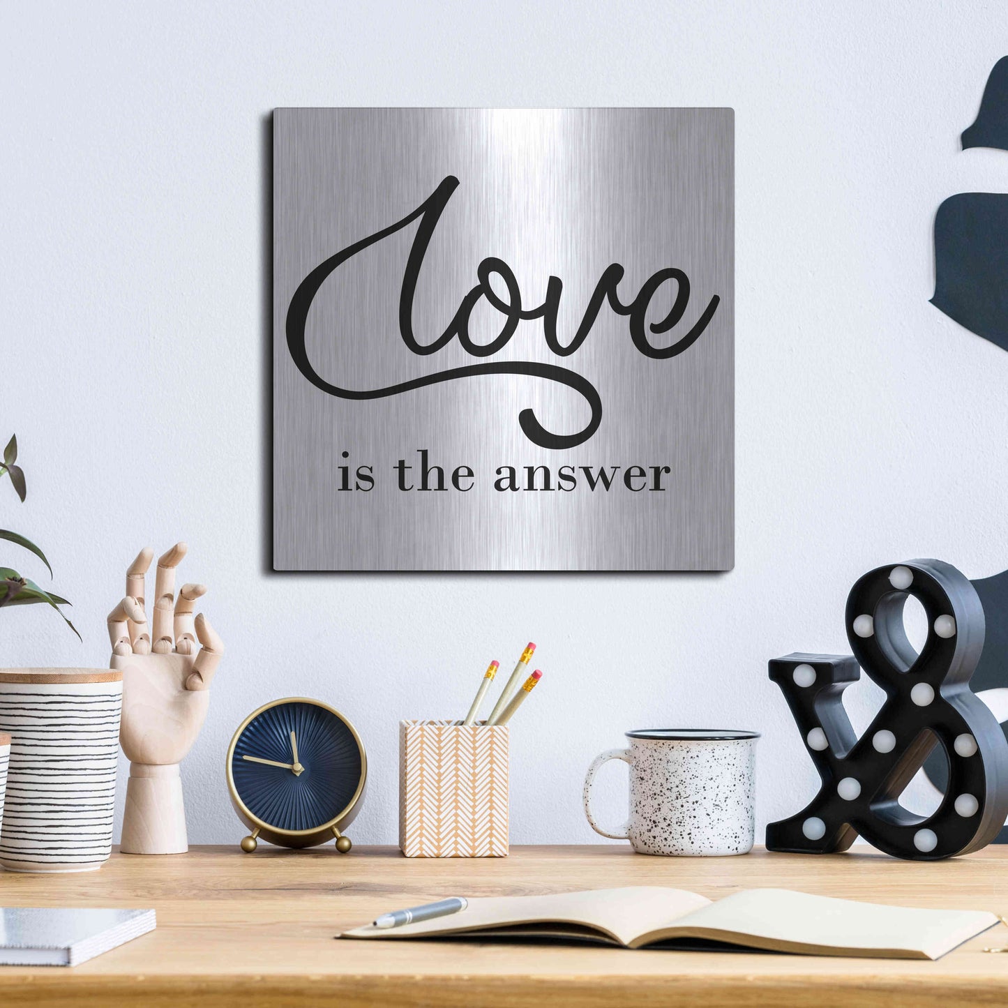 Luxe Metal Art 'Love Is The Answer' by Epic Portfolio, Metal Wall Art,12x12