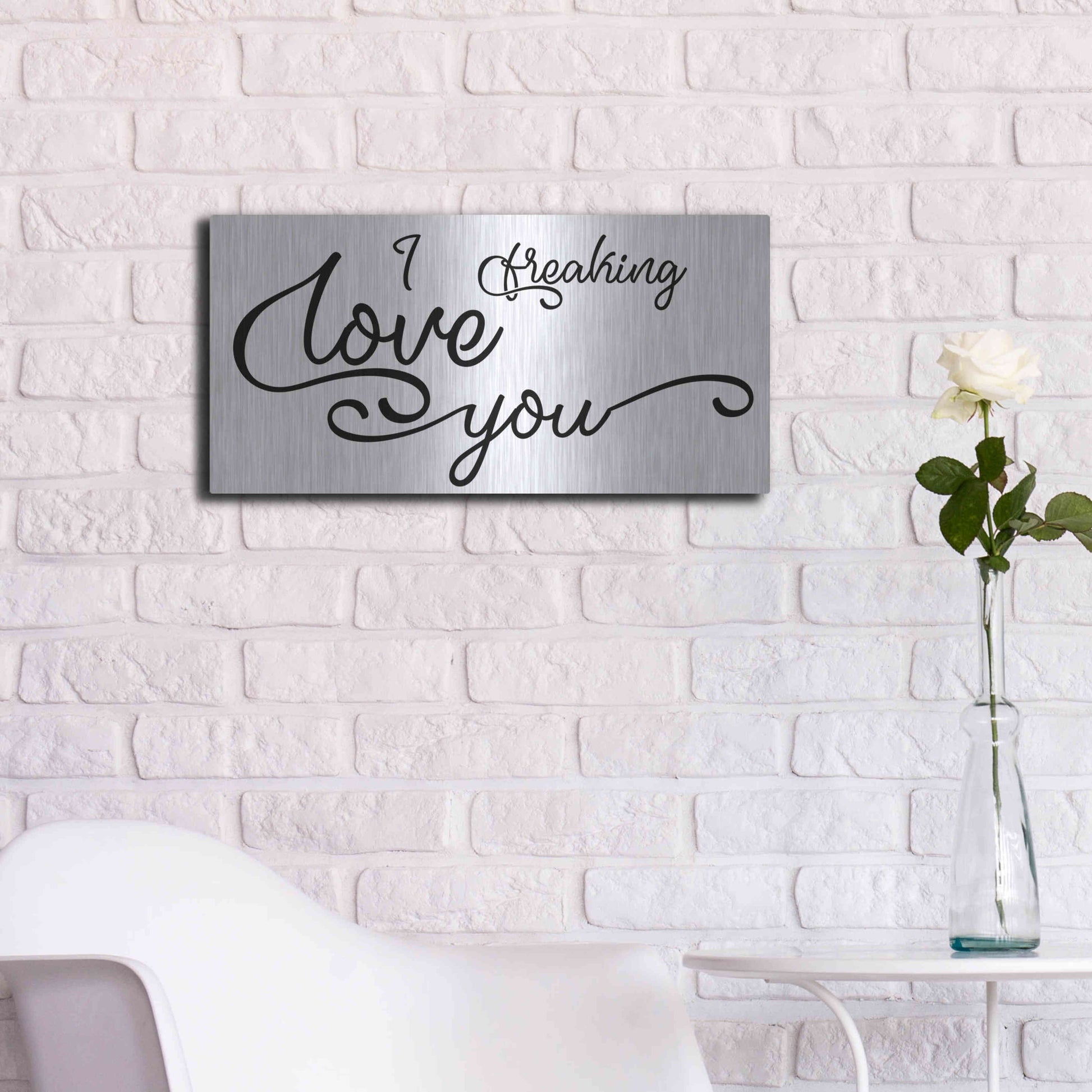 Luxe Metal Art 'I Freaking Love You' by Epic Portfolio, Metal Wall Art,24x12