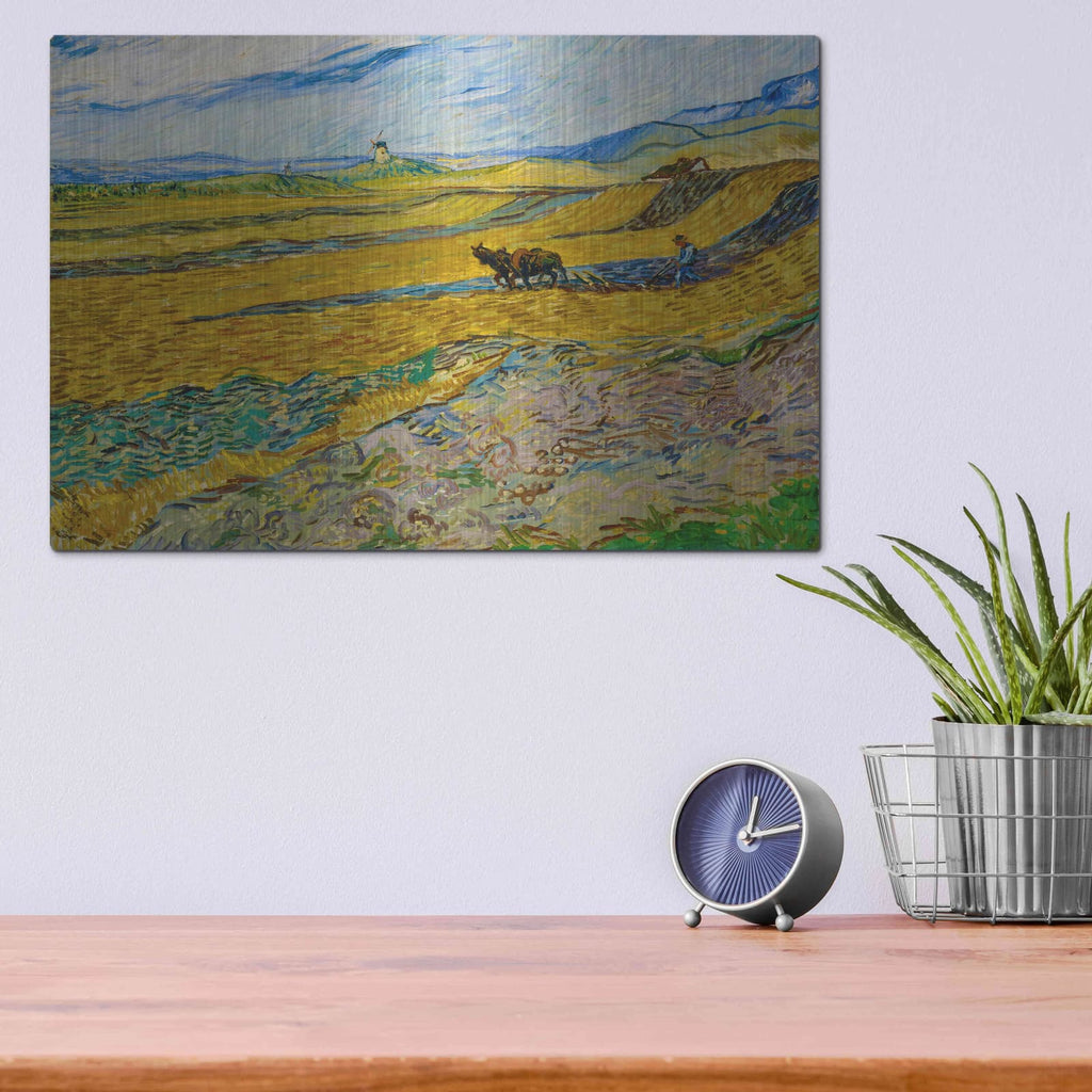 'Enclosed Field With Ploughman' by Vincent Van Gogh – Metal Wall Art, 16x12 room view