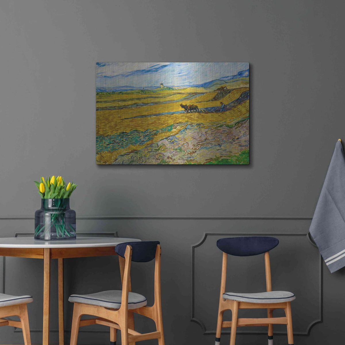 'Enclosed Field With Ploughman' by Vincent Van Gogh – Metal Wall Art, 36x24 room view