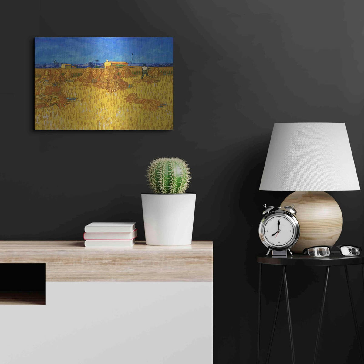 'Corn Harvest In Provence' by Vincent Van Gogh – Metal Wall Art, 24x16 room view