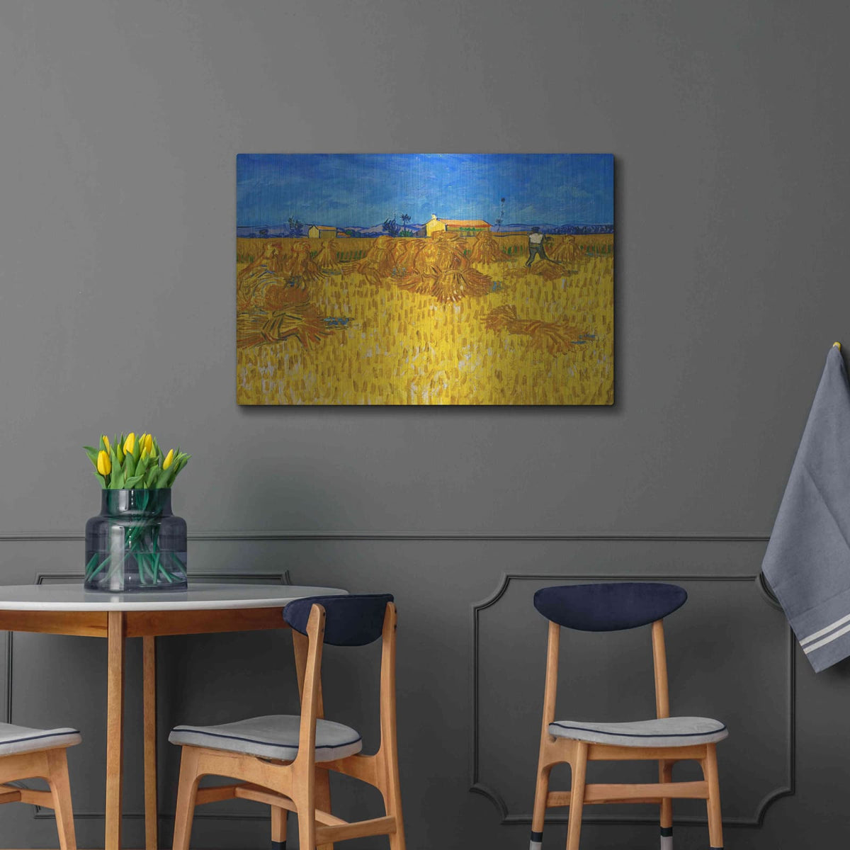 'Corn Harvest In Provence' by Vincent Van Gogh – Metal Wall Art, 36x24 room view
