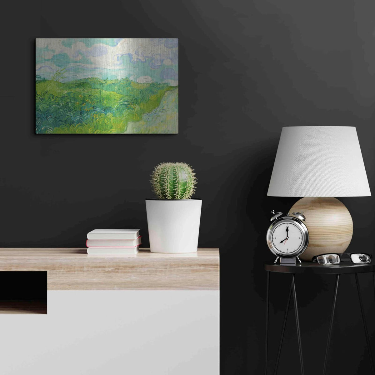 'Green Wheat Fields, Auvers' by Vincent Van Gogh – Metal Wall Art, 24x16 room view