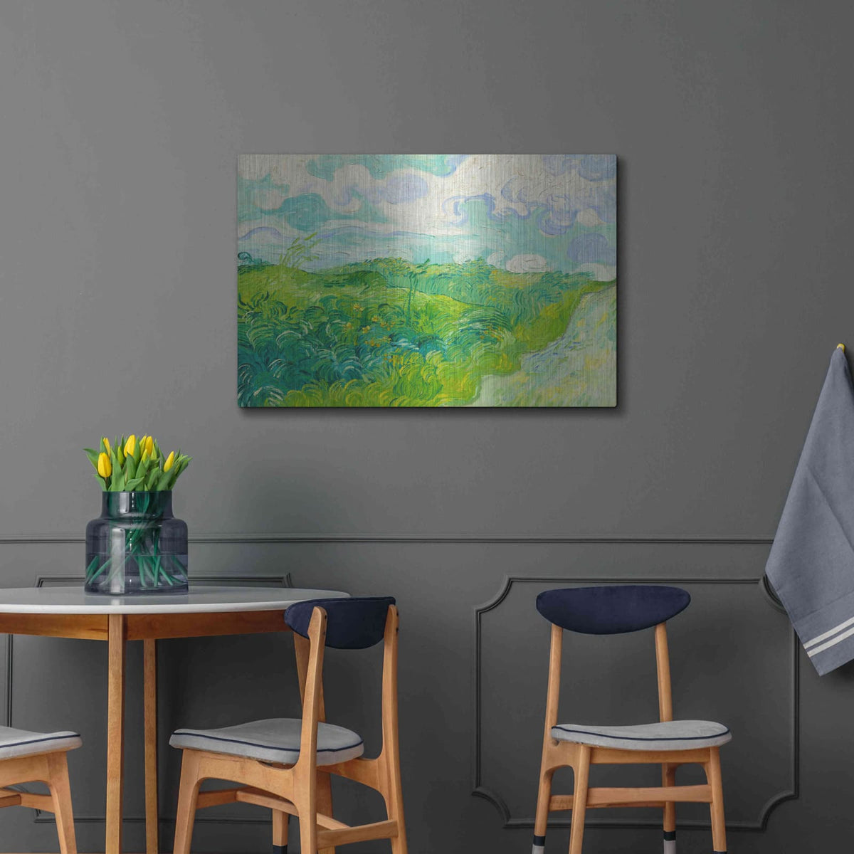 'Green Wheat Fields, Auvers' by Vincent Van Gogh – Metal Wall Art, 36x24 room view