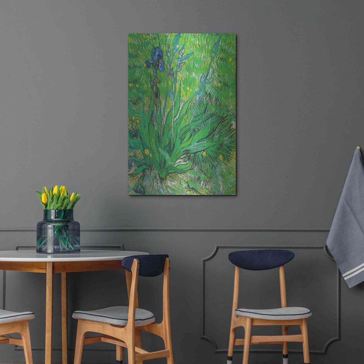 'Iris' by Vincent Van Gogh – Metal Wall Art, 24x36 room view