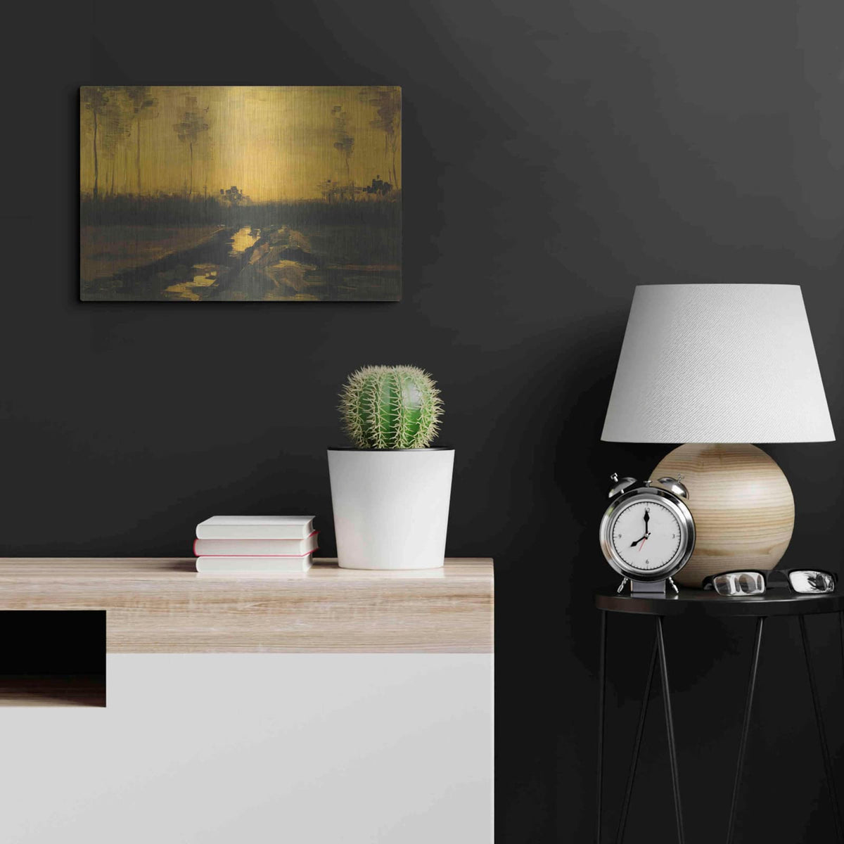 'Evening Landscape Landscape At Dusk' by Vincent Van Gogh – Metal Wall Art, 24x16 room view