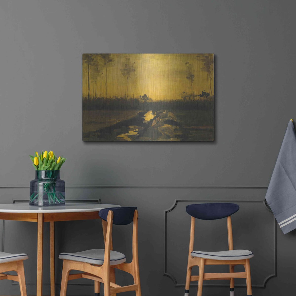 'Evening Landscape Landscape At Dusk' by Vincent Van Gogh – Metal Wall Art, 36x24 room view