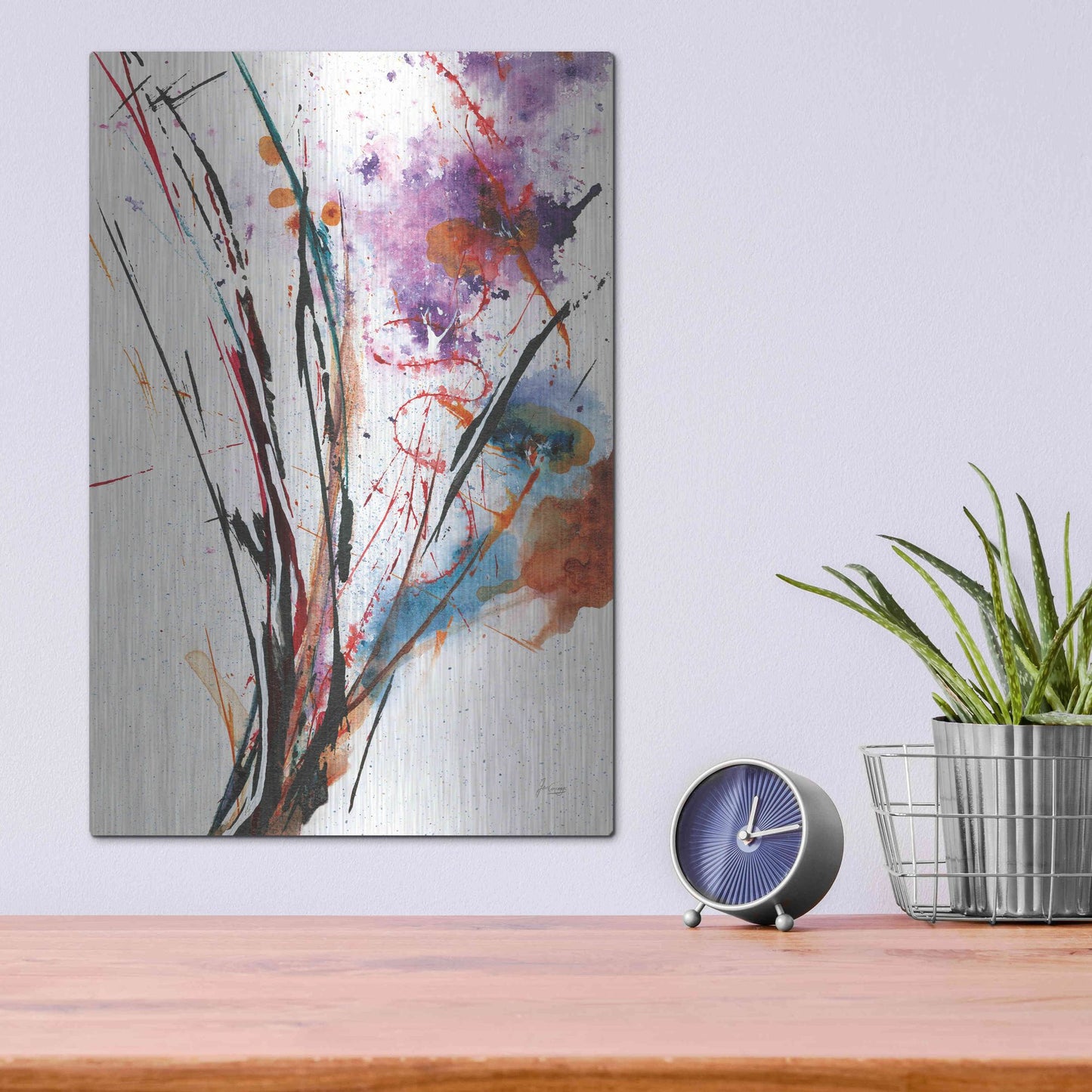 Luxe Metal Art 'Floral Explosion IV On White' by Jan Griggs, Metal Wall Art,12x16