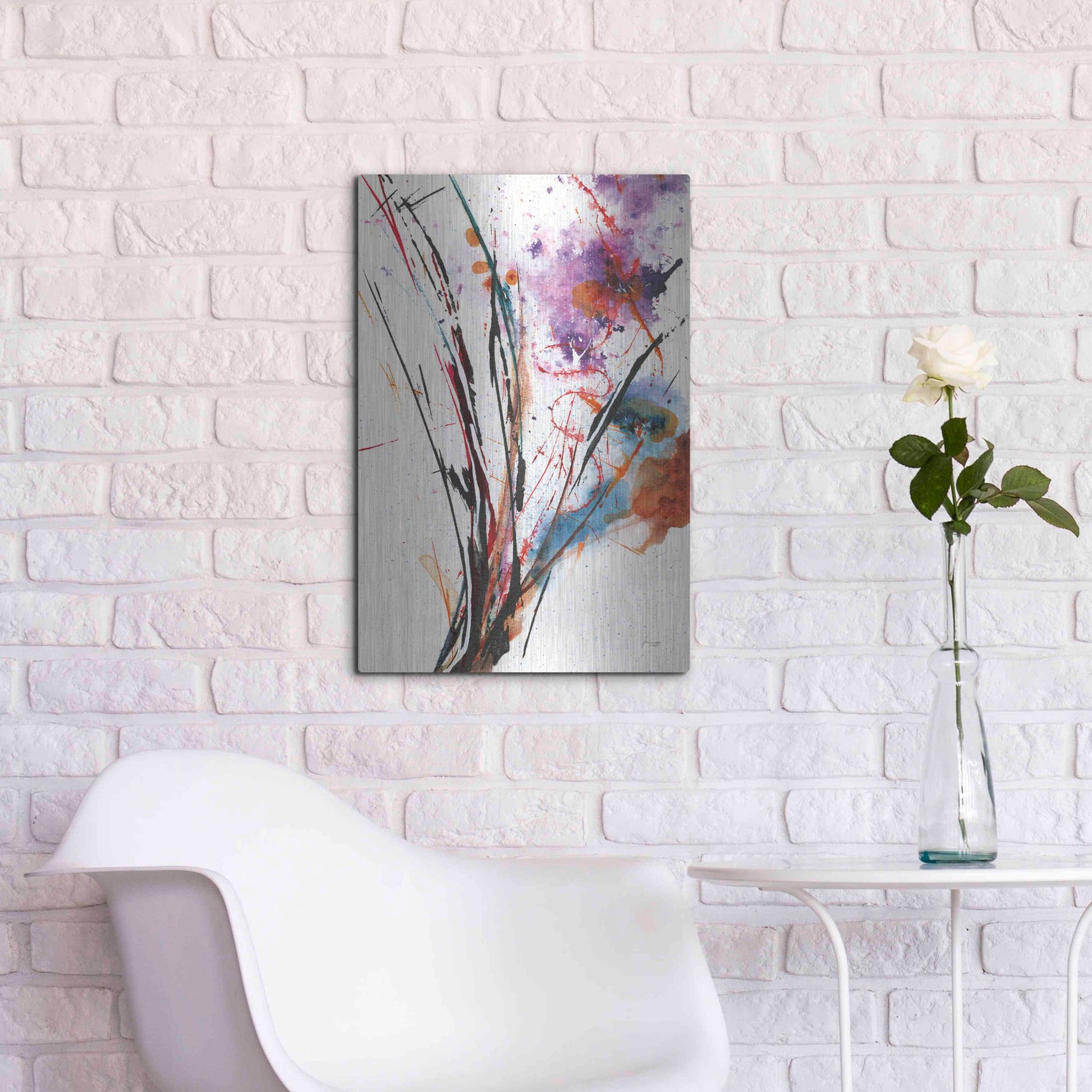 Luxe Metal Art 'Floral Explosion IV On White' by Jan Griggs, Metal Wall Art,16x24