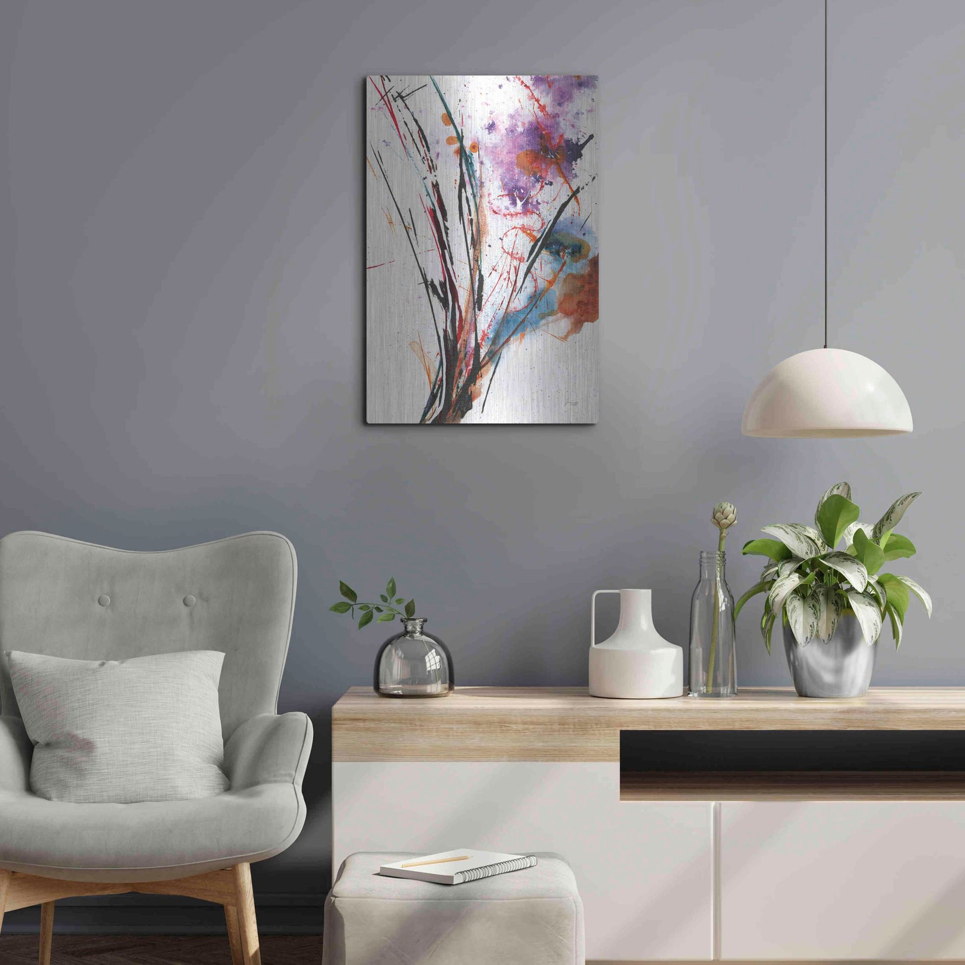 Luxe Metal Art 'Floral Explosion IV On White' by Jan Griggs, Metal Wall Art,16x24