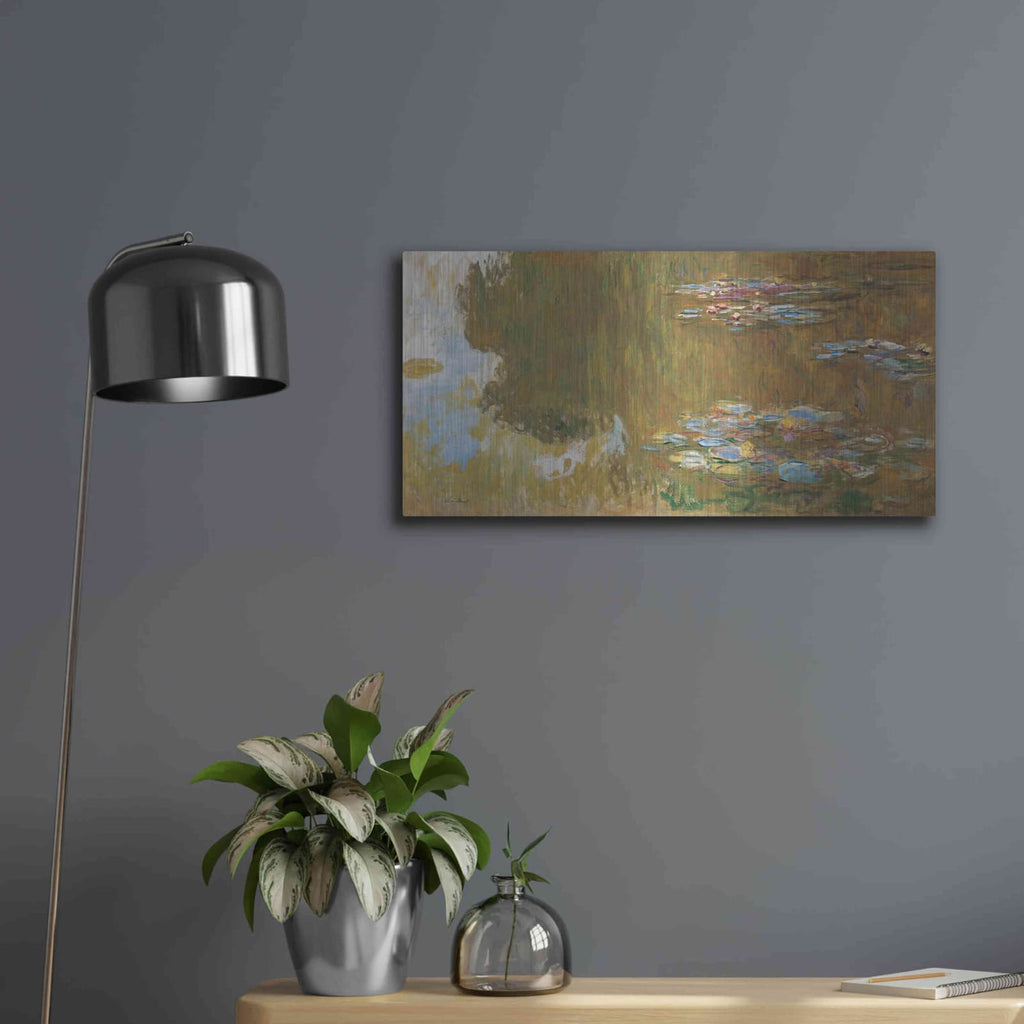 'The Water Lily Pond' by Claude Monet – Metal Wall Art, 24x12 room view