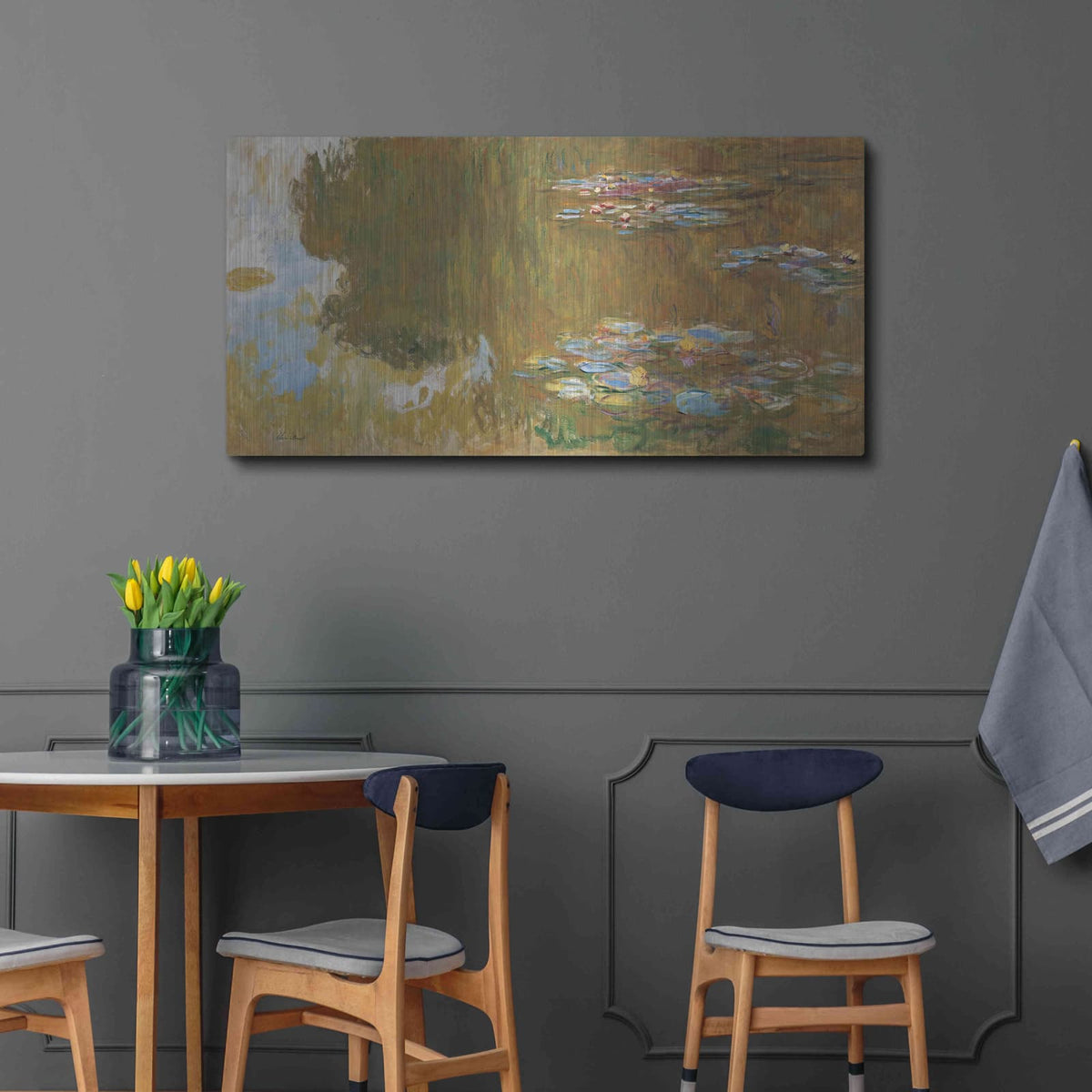 'The Water Lily Pond' by Claude Monet – Metal Wall Art, 48x24 room view