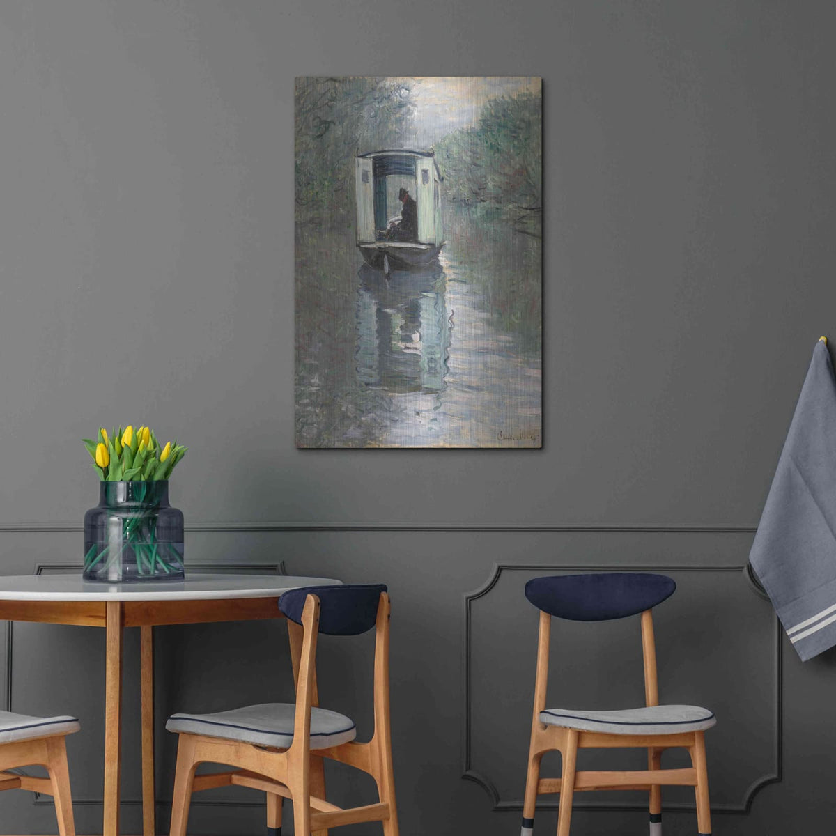 'The Studio Boat' by Claude Monet – Metal Wall Art, 24x36 room view