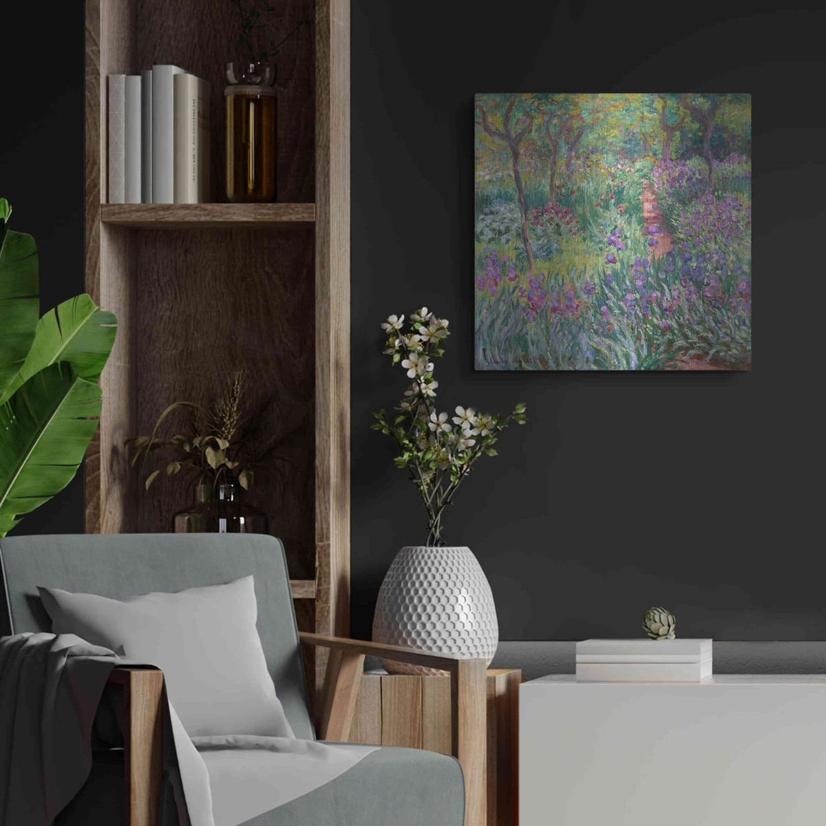 'The Artist’s Garden In Giverny' by Claude Monet – Metal Wall Art, 24x24 room view