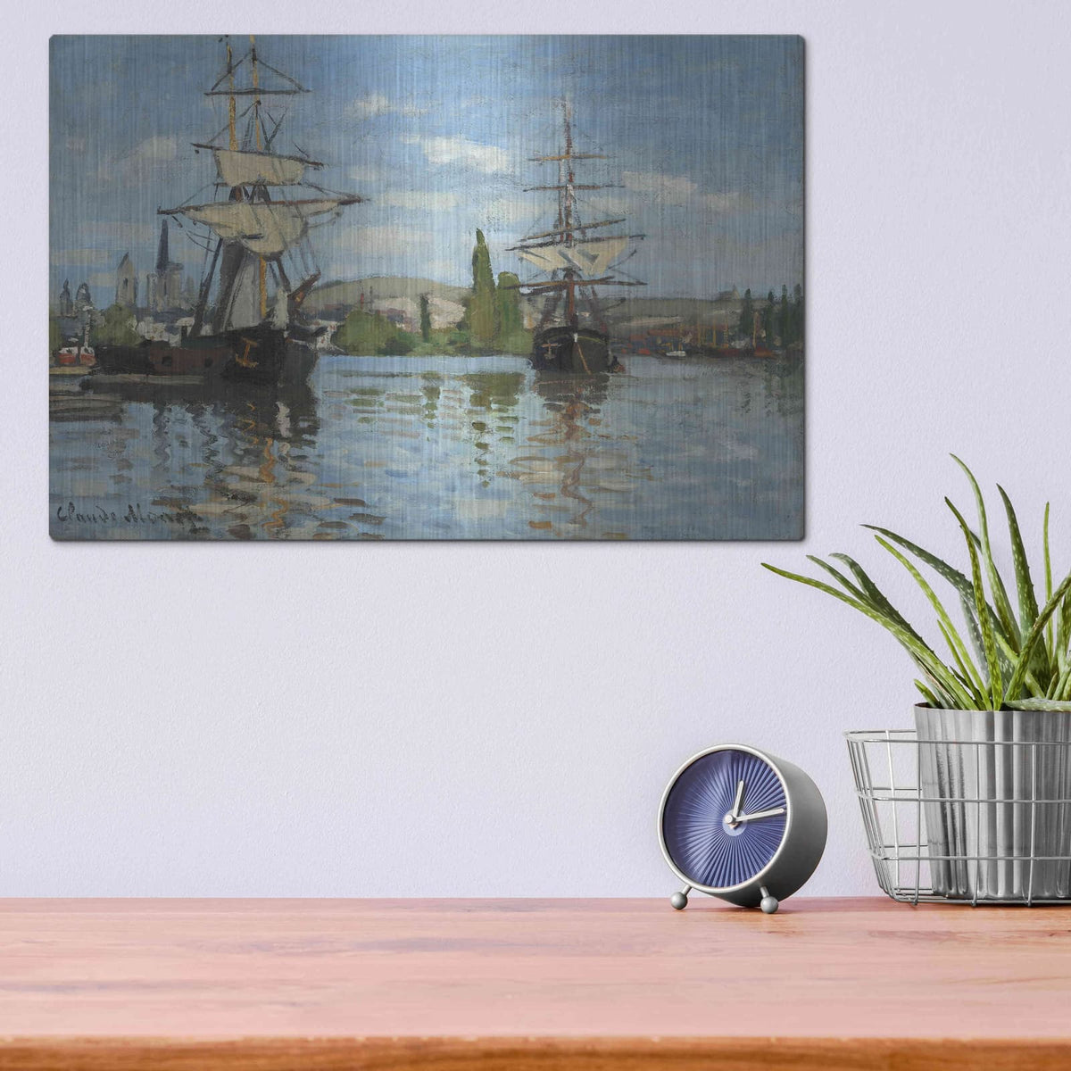 'Ships Riding On The Serine At Roue' by Claude Monet – Metal Wall Art, 16x12 room view