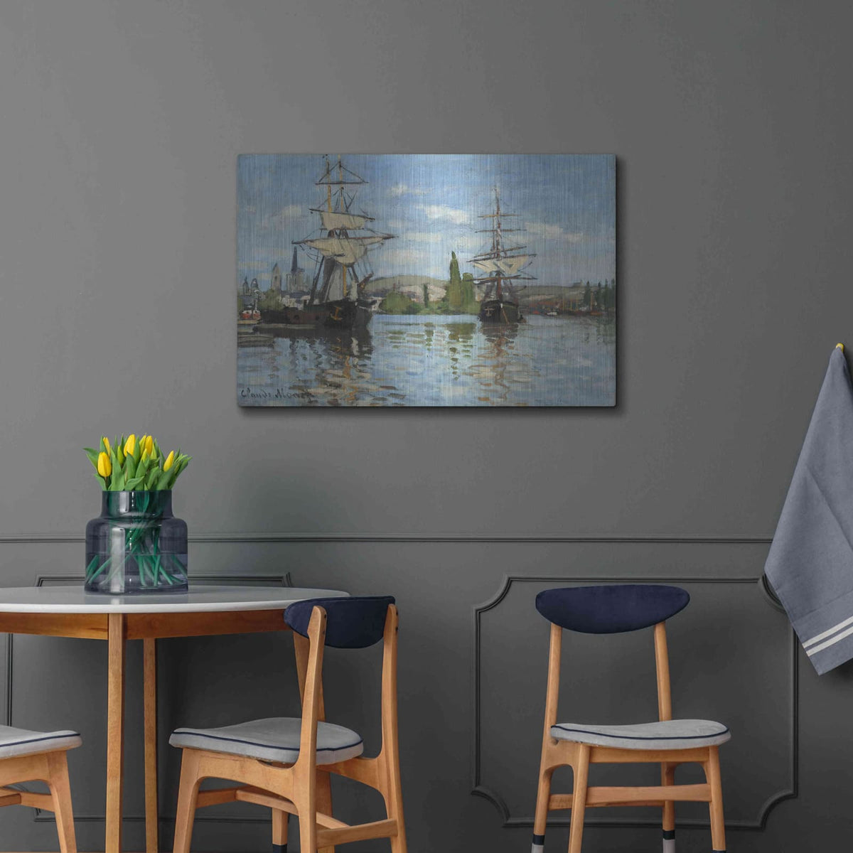 'Ships Riding On The Serine At Roue' by Claude Monet – Metal Wall Art, 36x24 room view