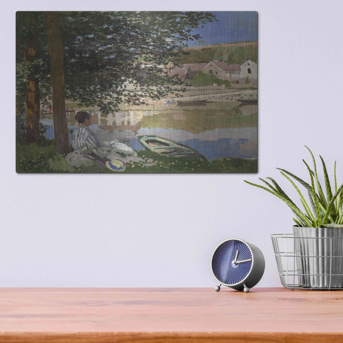 'On The Bank Of The Seine, Bennecourt' by Claude Monet – Metal Wall Art, 16x12 room view