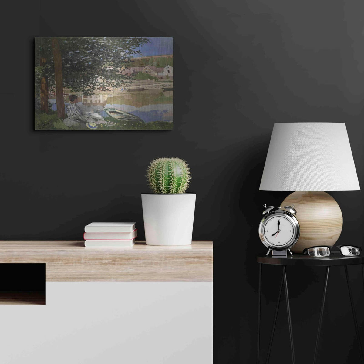'On The Bank Of The Seine, Bennecourt' by Claude Monet – Metal Wall Art, 24x16 room view