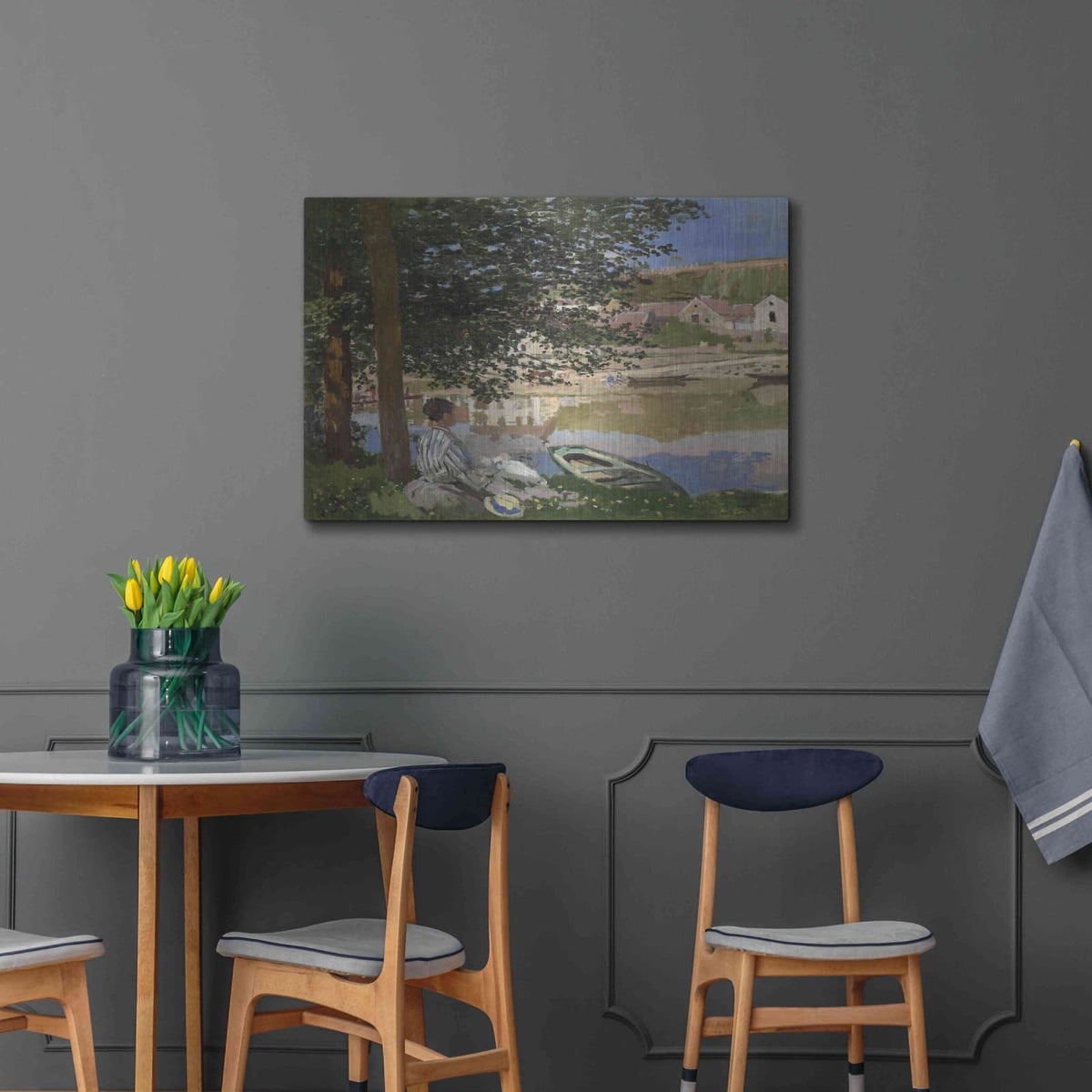 'On The Bank Of The Seine, Bennecourt' by Claude Monet – Metal Wall Art, 36x24 room view