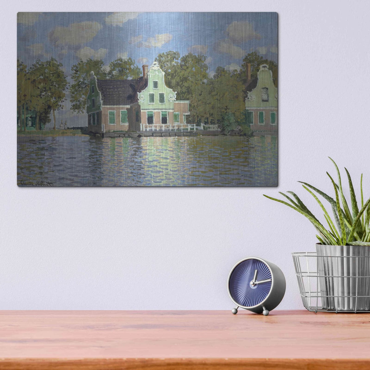 'Houses by The Bank Of The River Zaan' by Claude Monet – Metal Wall Art, 16x12 room view