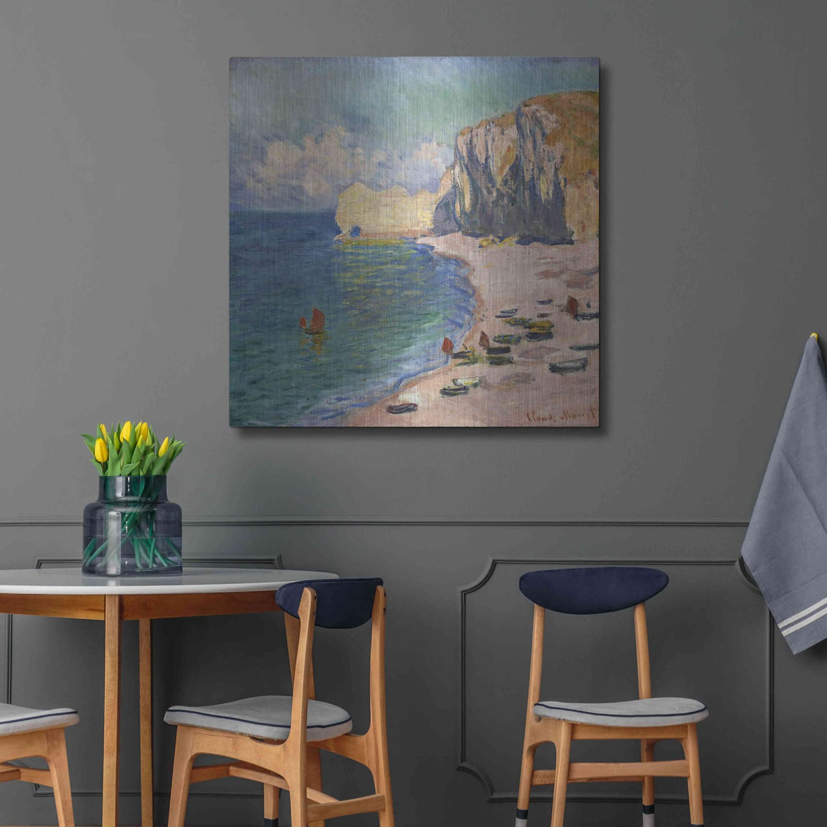 'Etretat, The Beach And The Falaise D Amont' by Claude Monet – Metal Wall Art, 36x36 room view