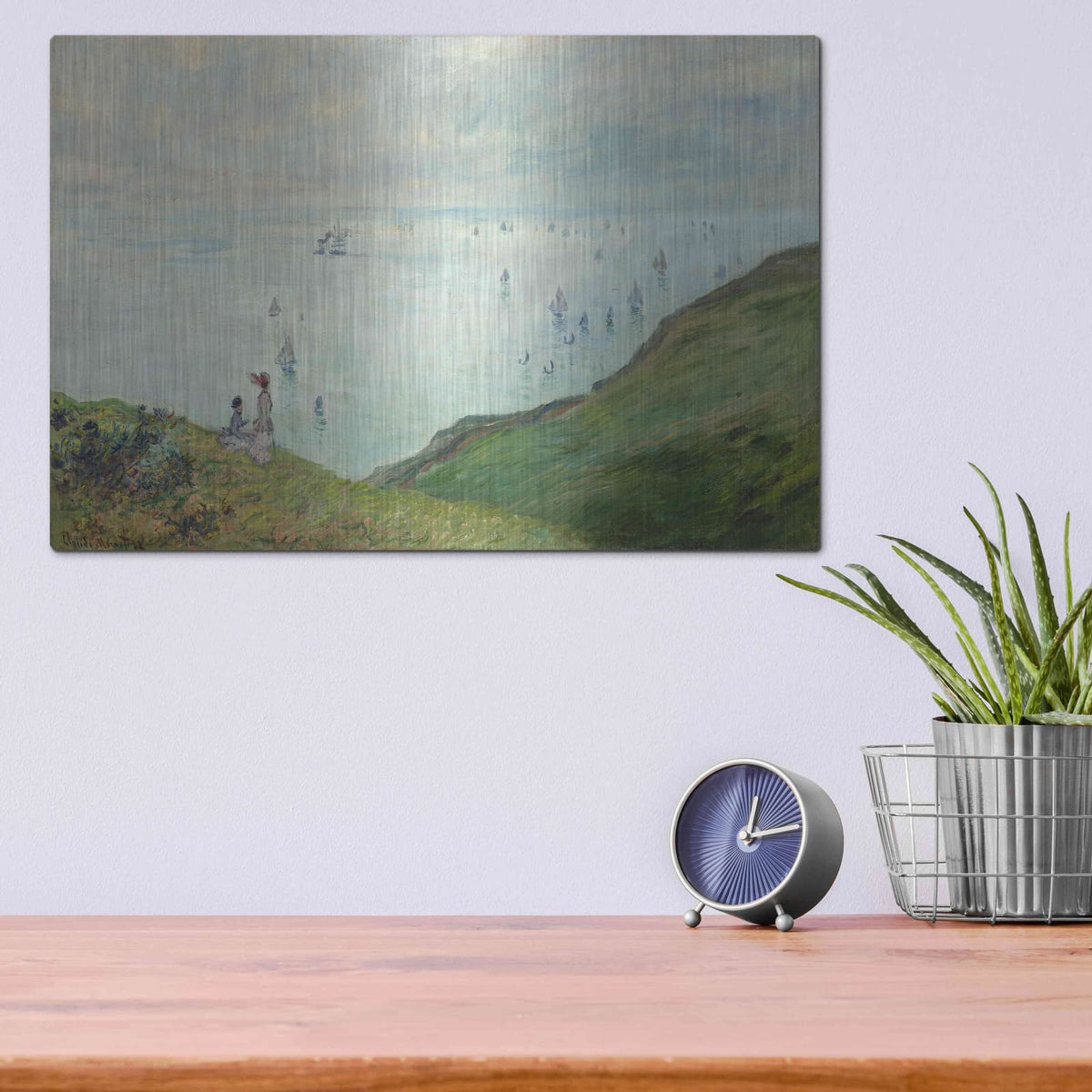 'Cliffs At Pourville' by Claude Monet – Metal Wall Art, 16x12 room view