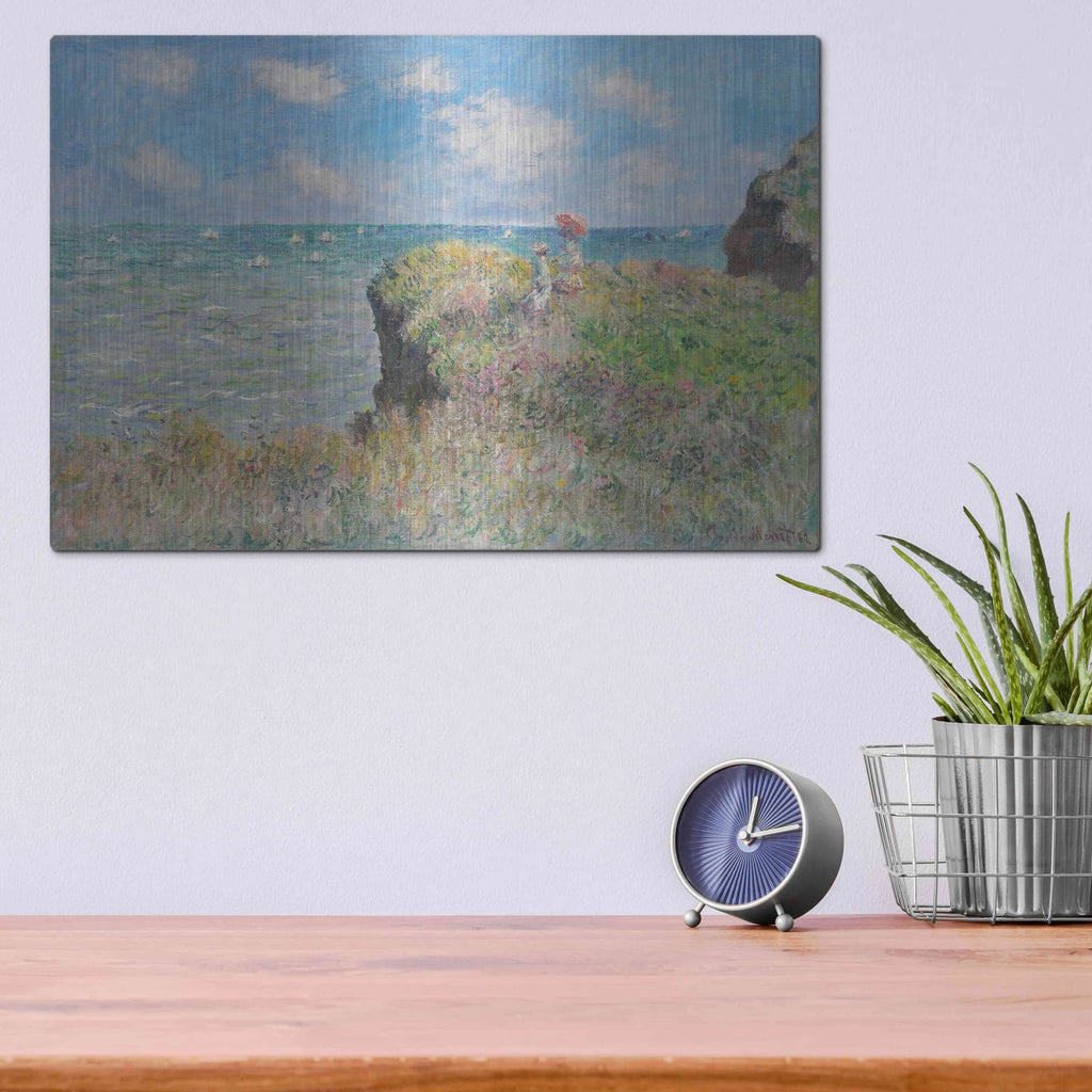 'Cliff Walk At Pourville' by Claude Monet – Metal Wall Art, 16x12 room view