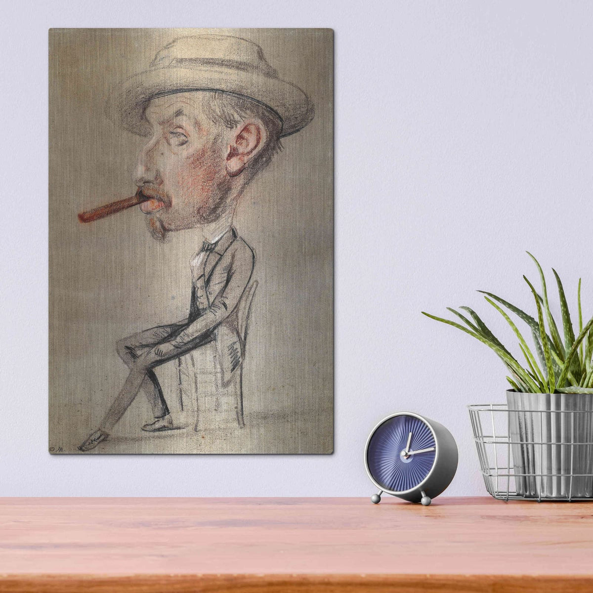 'Caricature Of A Man With A Big Cigar' by Claude Monet – Metal Wall Art, 12x16 room view