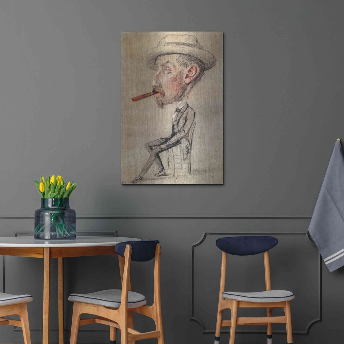 'Caricature Of A Man With A Big Cigar' by Claude Monet – Metal Wall Art, 24x36 room view