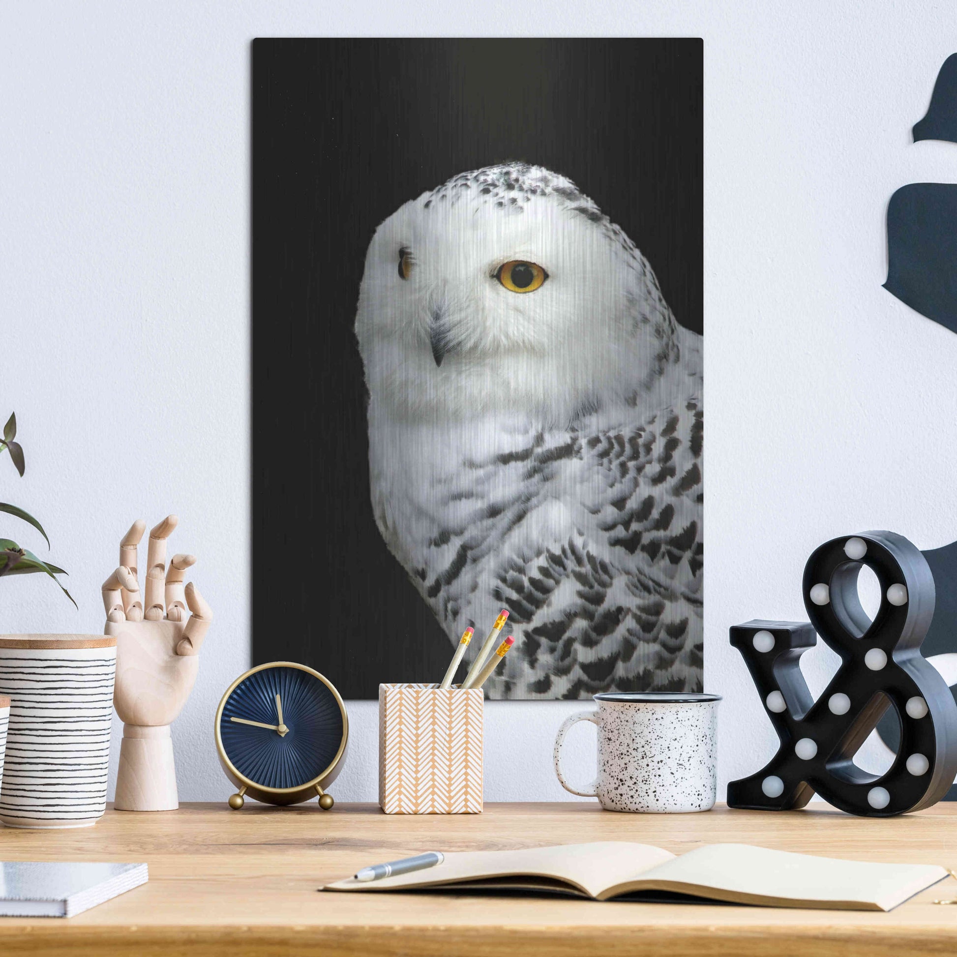 Luxe Metal Art 'Snowy Owl' by Luxe Portfolio, Metal Wall Art,12x16