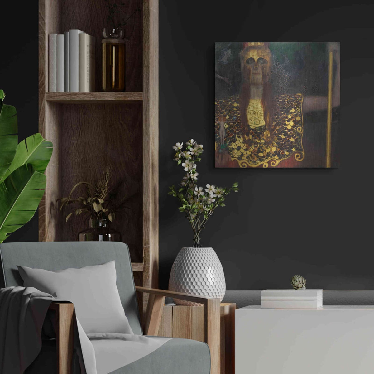 'Pallas Athene' by Gustav Klimt – Metal Wall Art, 24x24 room view