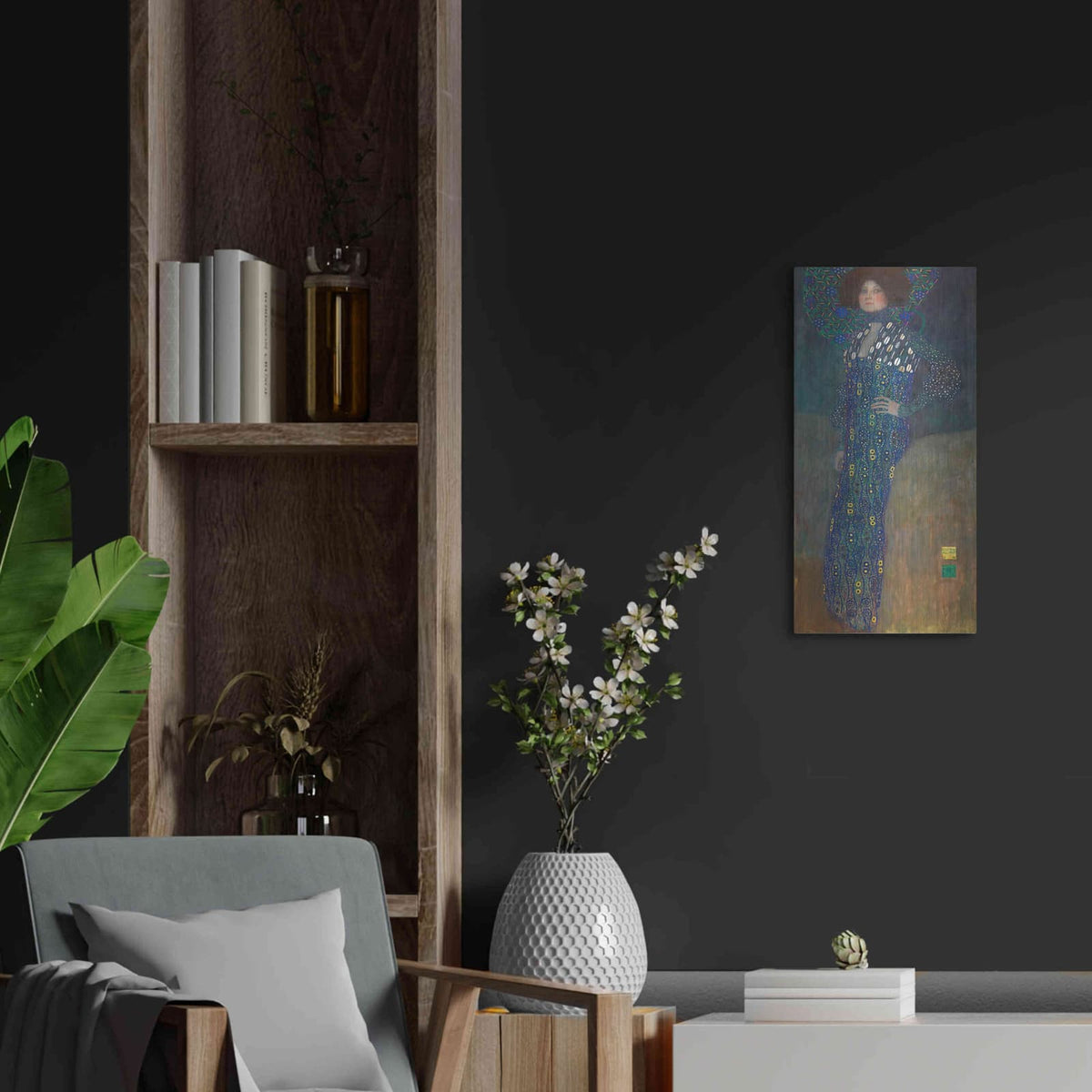 'Bildnis Emilie Floge' by Gustav Klimt – Metal Wall Art, 12x24 room view
