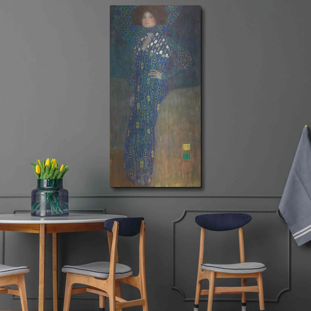 'Bildnis Emilie Floge' by Gustav Klimt – Metal Wall Art, 24x48 room view