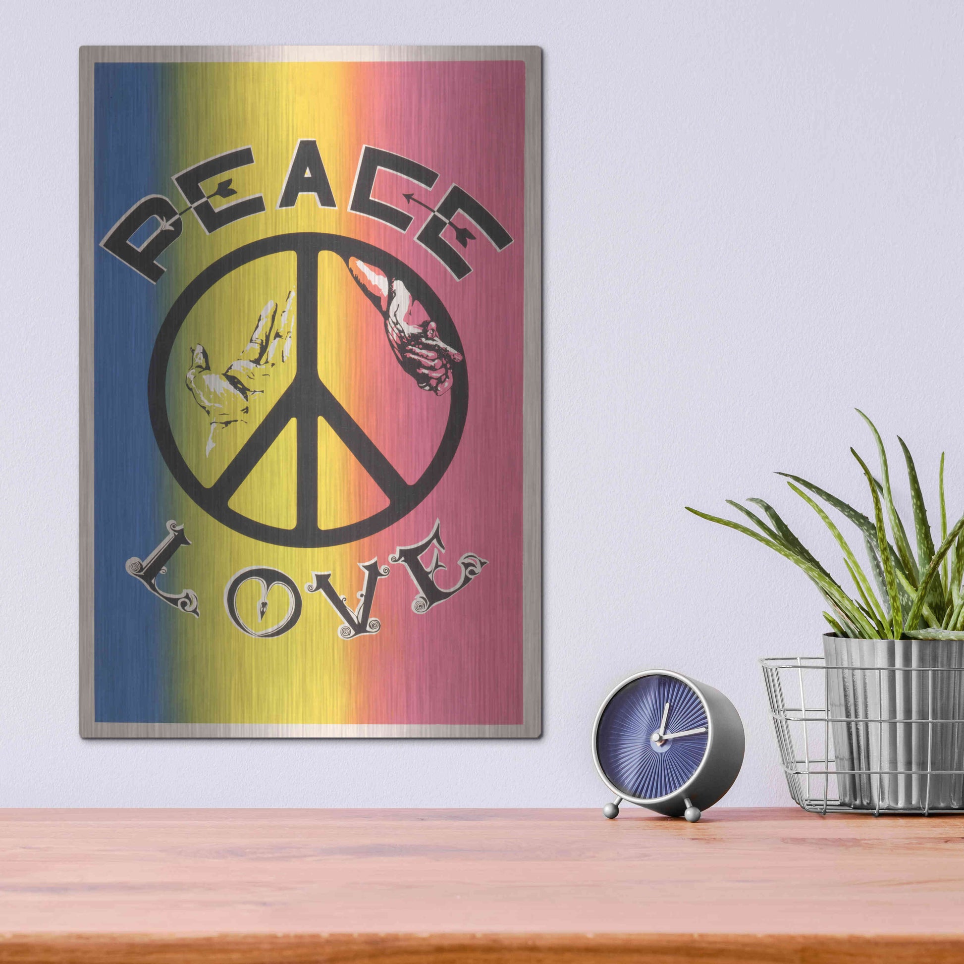 Luxe Metal Art 'Peace, Love' by Epic Portfolio, Metal Wall Art,12x16