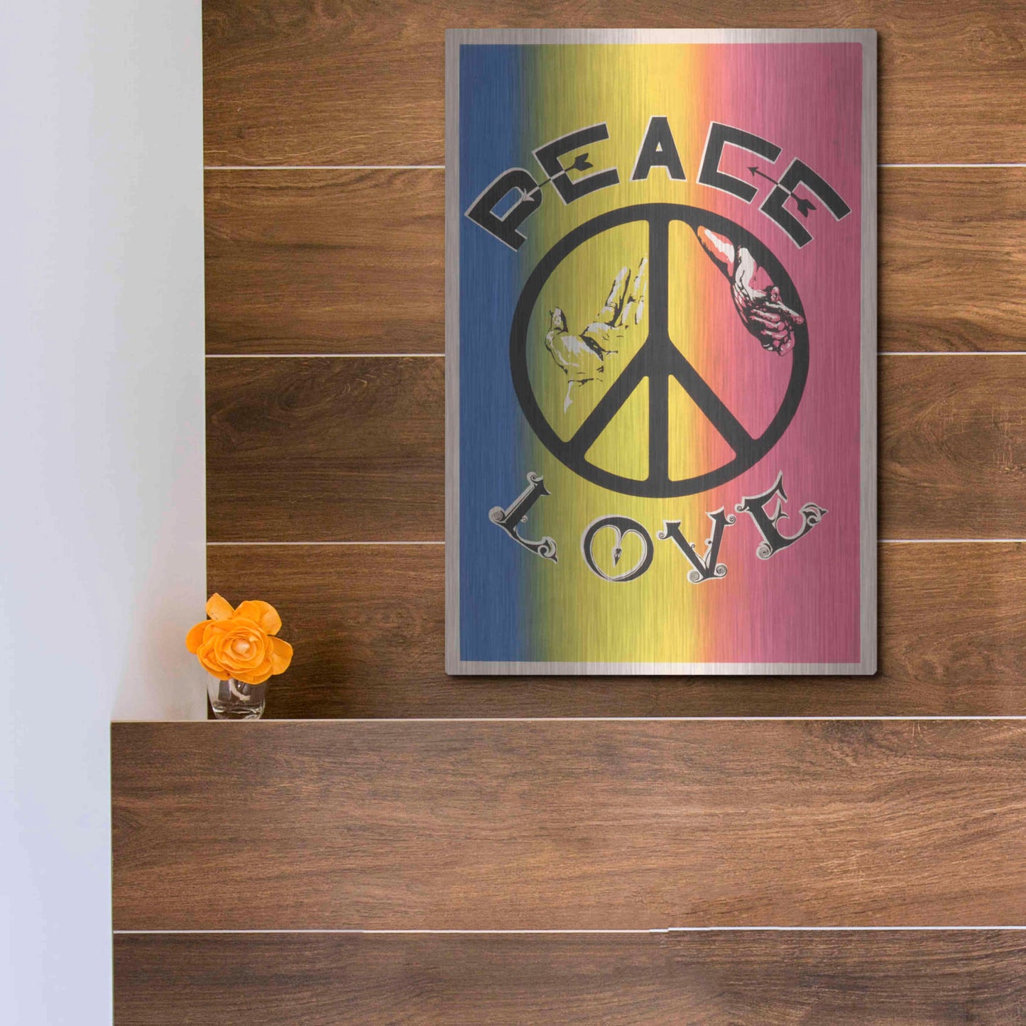 Luxe Metal Art 'Peace, Love' by Epic Portfolio, Metal Wall Art,12x16