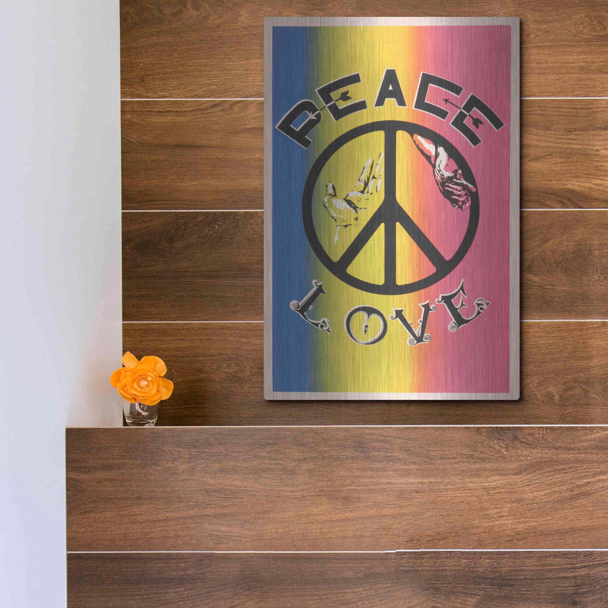 Luxe Metal Art 'Peace, Love' by Epic Portfolio, Metal Wall Art,12x16