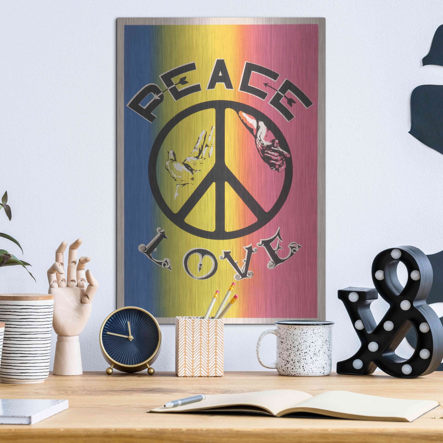 Luxe Metal Art 'Peace, Love' by Epic Portfolio, Metal Wall Art,12x16
