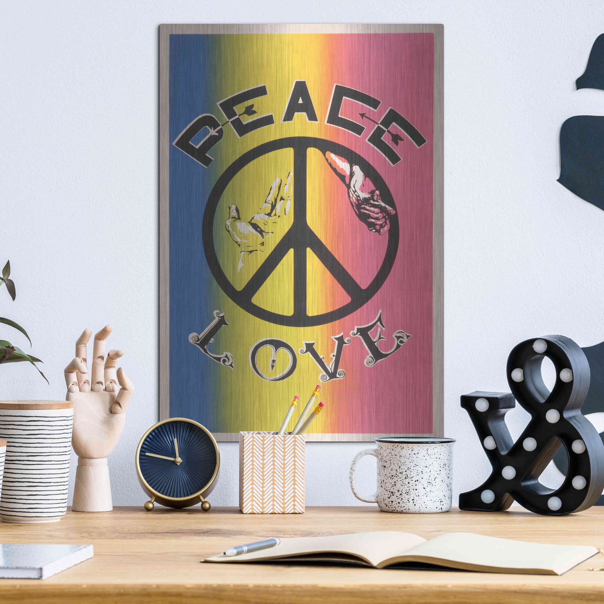 Luxe Metal Art 'Peace, Love' by Epic Portfolio, Metal Wall Art,12x16