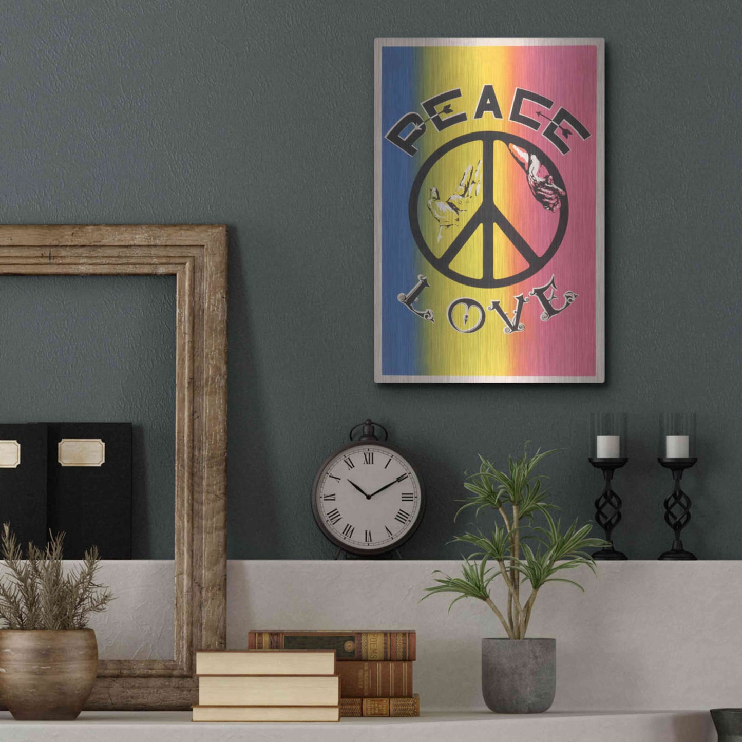 Luxe Metal Art 'Peace, Love' by Epic Portfolio, Metal Wall Art,12x16