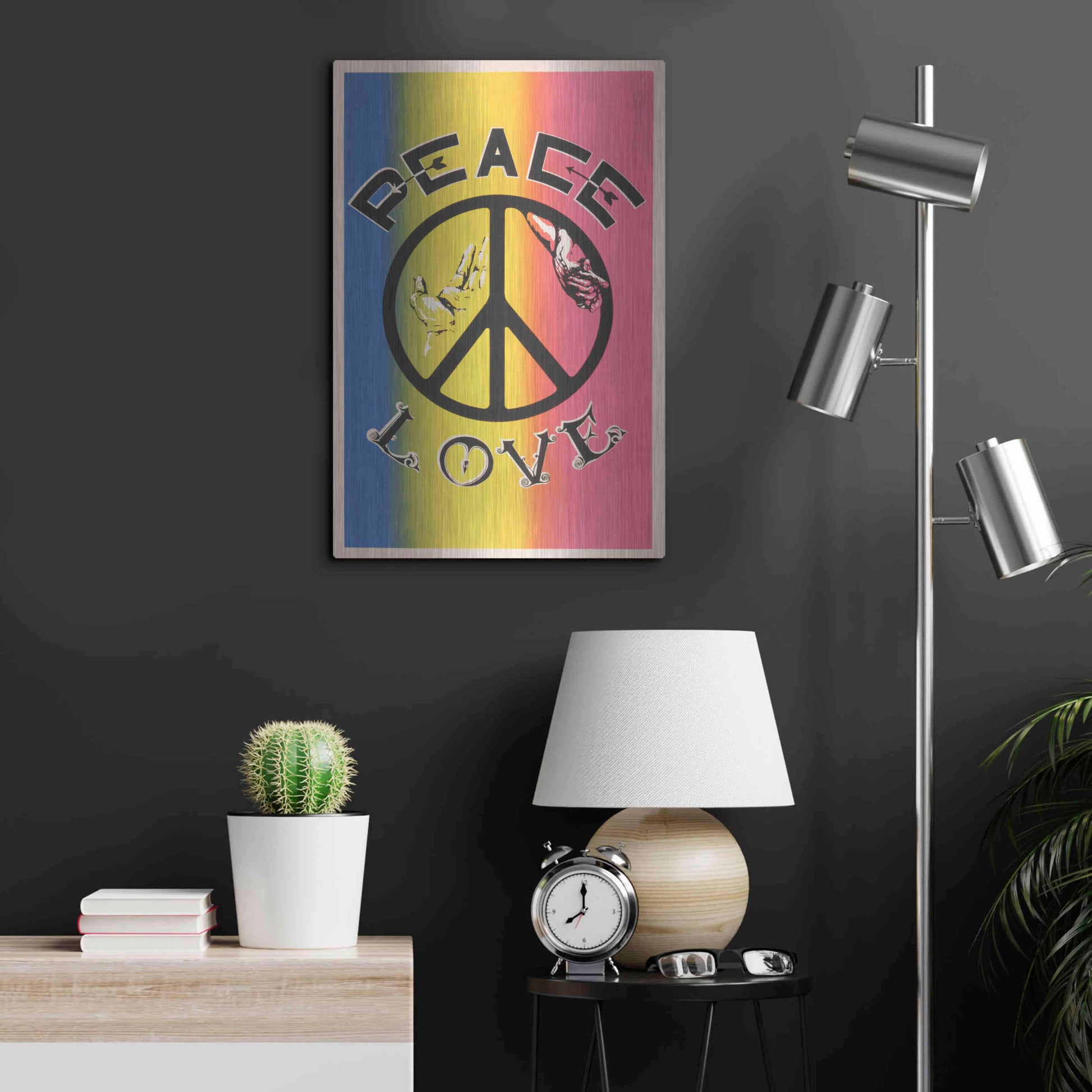 Luxe Metal Art 'Peace, Love' by Epic Portfolio, Metal Wall Art,16x24