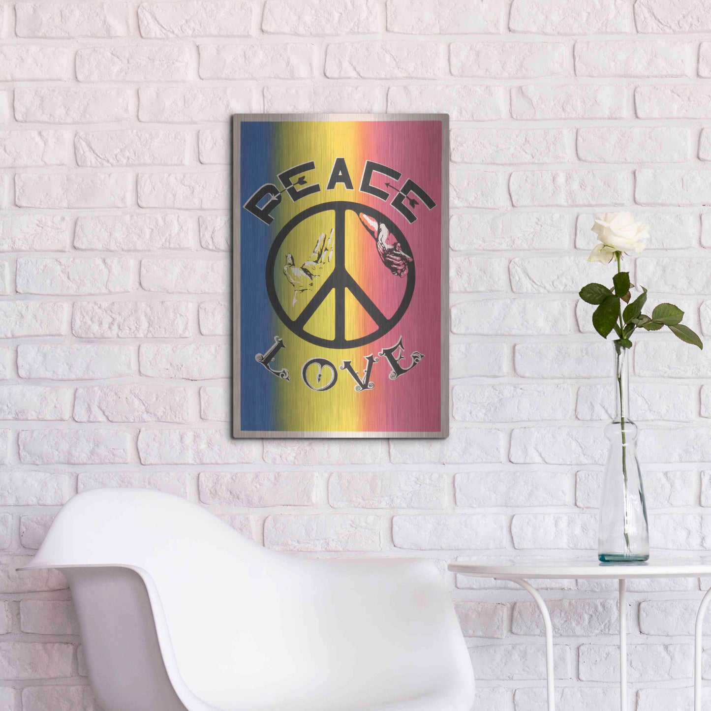 Luxe Metal Art 'Peace, Love' by Epic Portfolio, Metal Wall Art,16x24