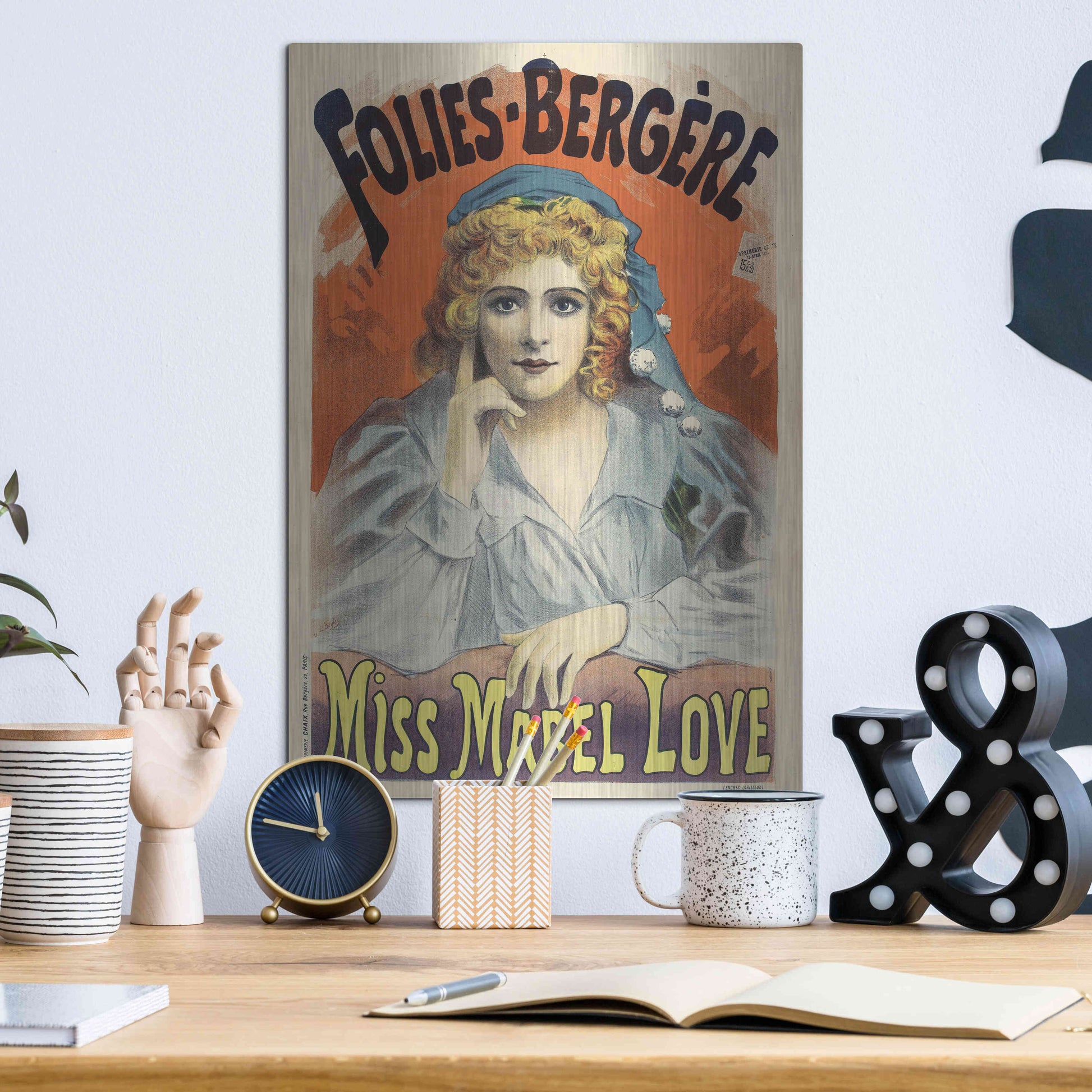 Luxe Metal Art 'Folies-Bergere,Miss Mabel Love (1895)' by Epic Portfolio, Metal Wall Art,12x16