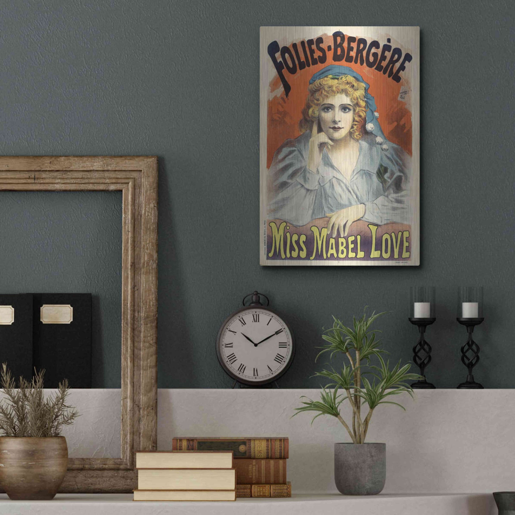 Luxe Metal Art 'Folies-Bergere,Miss Mabel Love (1895)' by Epic Portfolio, Metal Wall Art,12x16