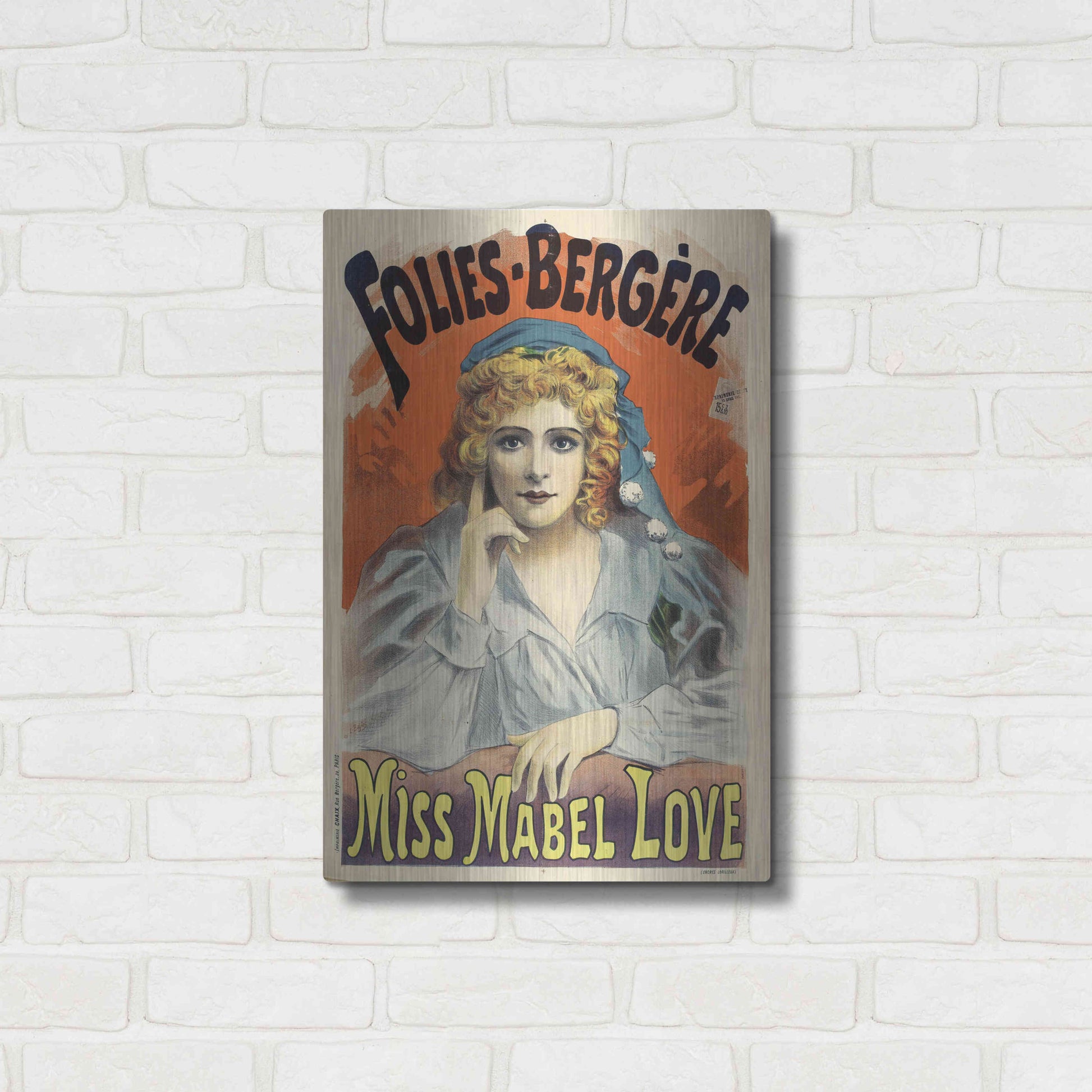 Luxe Metal Art 'Folies-Bergere,Miss Mabel Love (1895)' by Epic Portfolio, Metal Wall Art,16x24