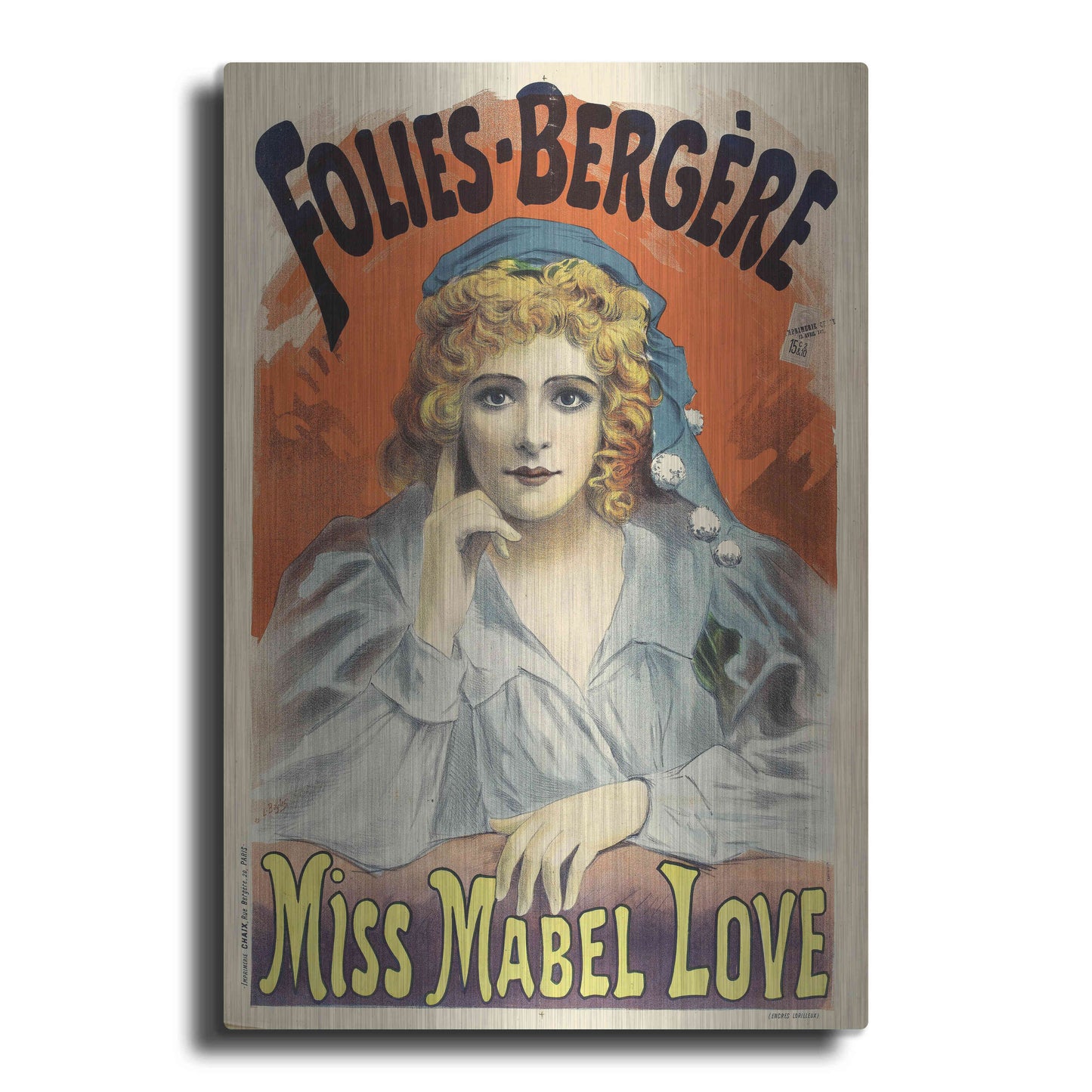 Luxe Metal Art 'Folies-Bergere,Miss Mabel Love (1895)' by Epic Portfolio, Metal Wall Art