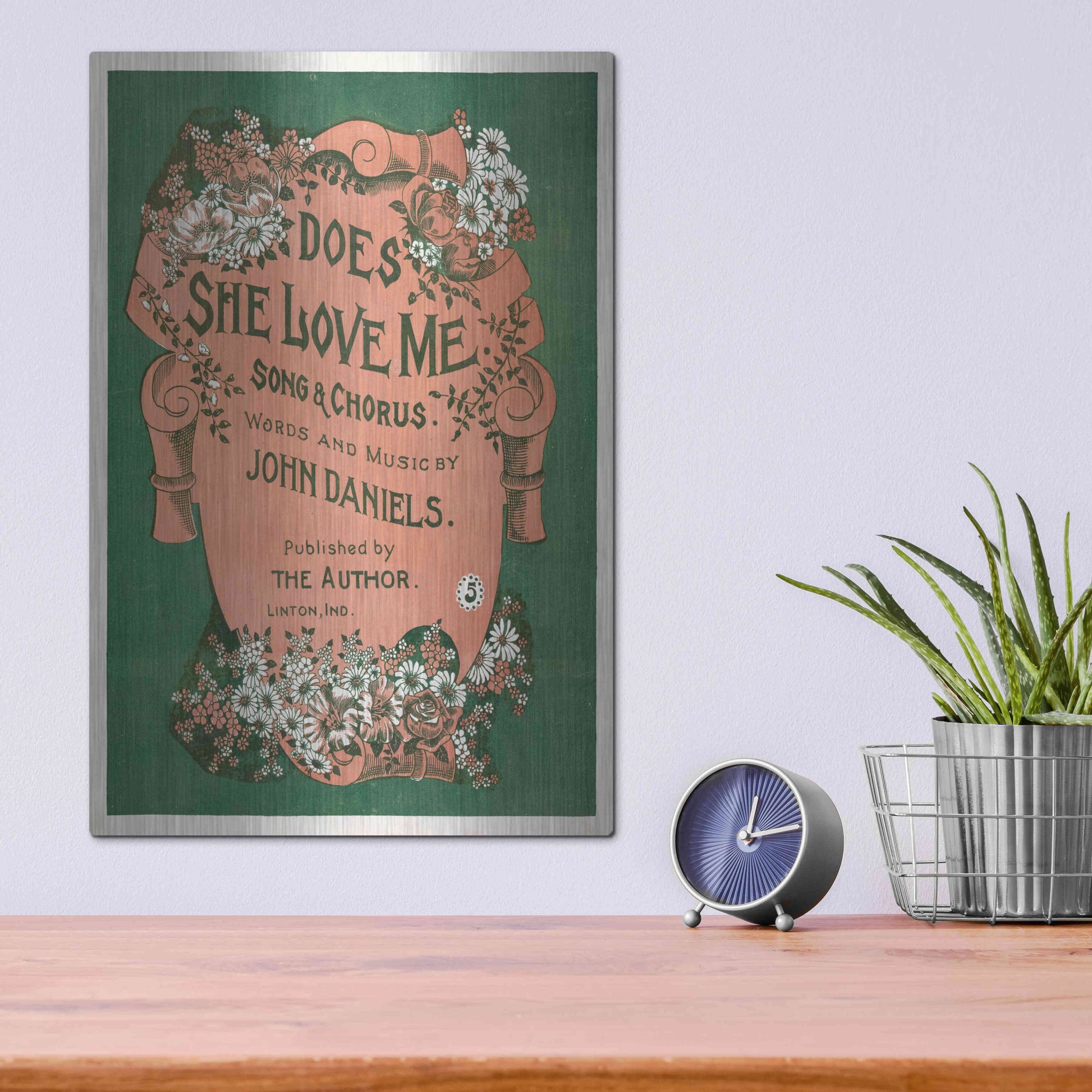 Luxe Metal Art 'Does She Love Me (1899)' by Epic Portfolio, Metal Wall Art,12x16