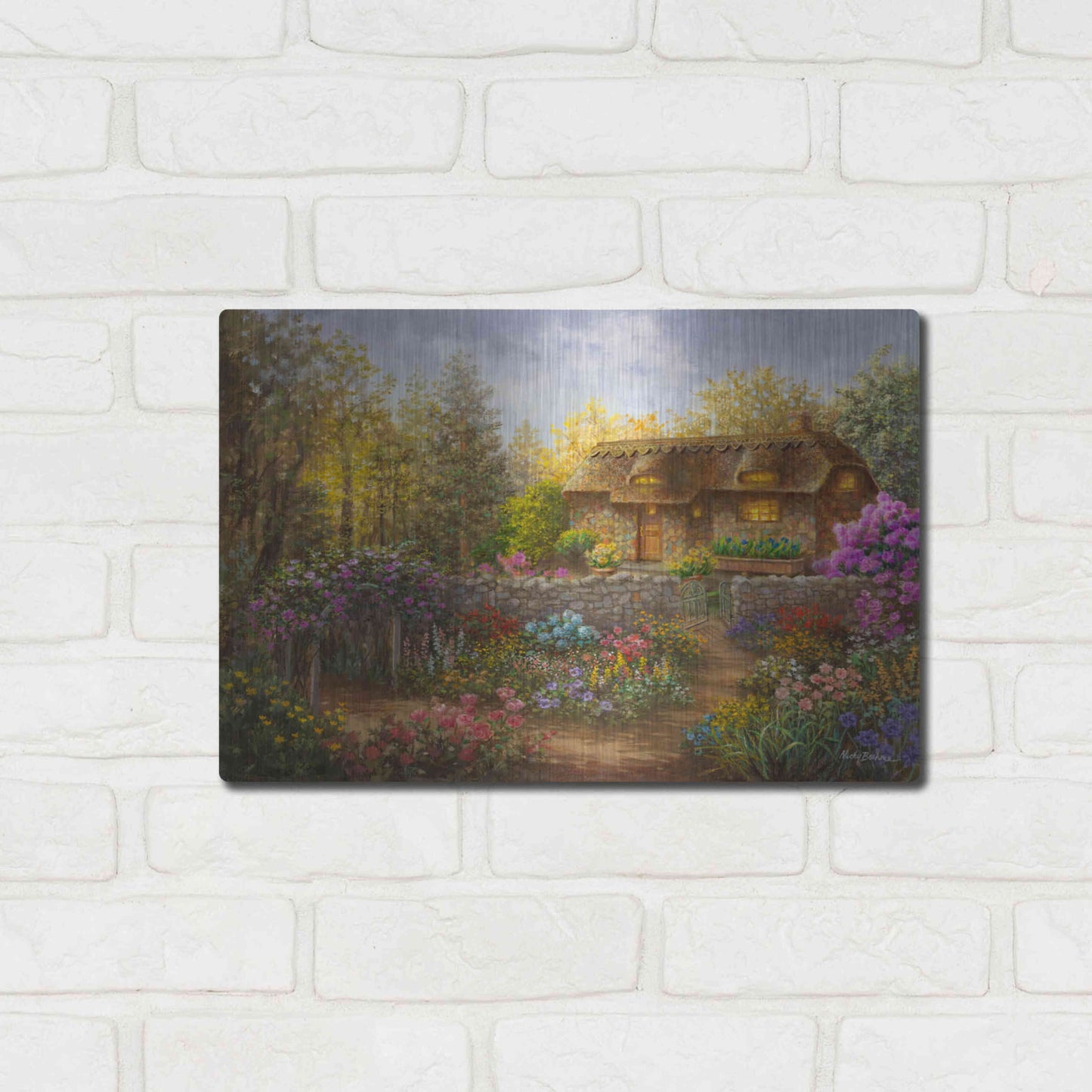 Luxe Metal Art 'Cottage Garden in Full Bloom ' by Nicky Boehme, Metal Wall Art,16x12